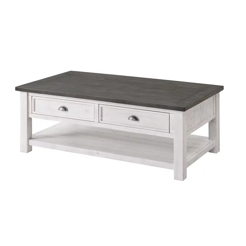 Home Square 2-Piece Set with Monterey Coffee Table & End Table in White and Gray