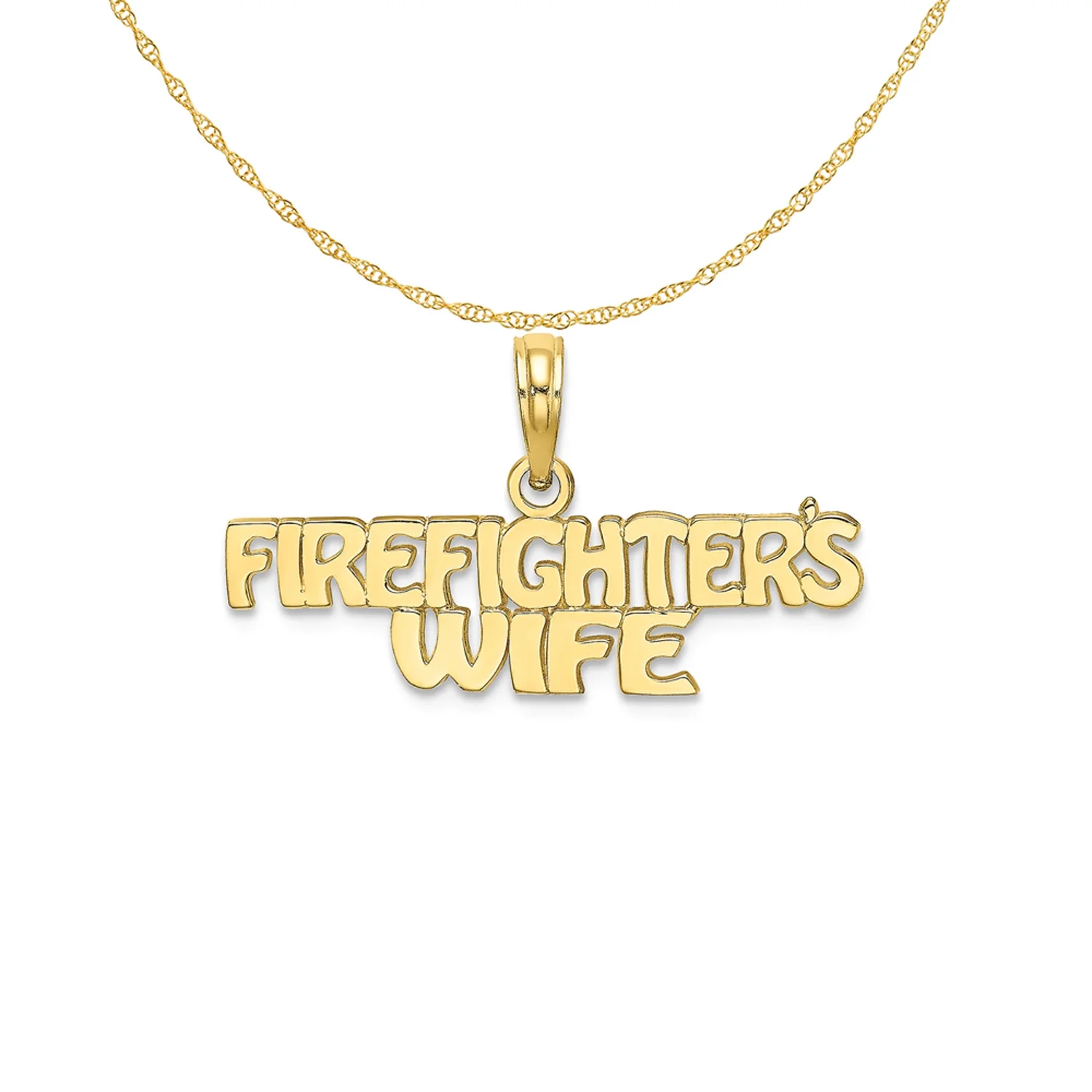 Carat in Karats 10K Yellow Gold Firefighter's Wife Pendant Charm (8mm x 27.4mm) With 14K Yellow Gold Lightweight Rope Chain Necklace 20''
