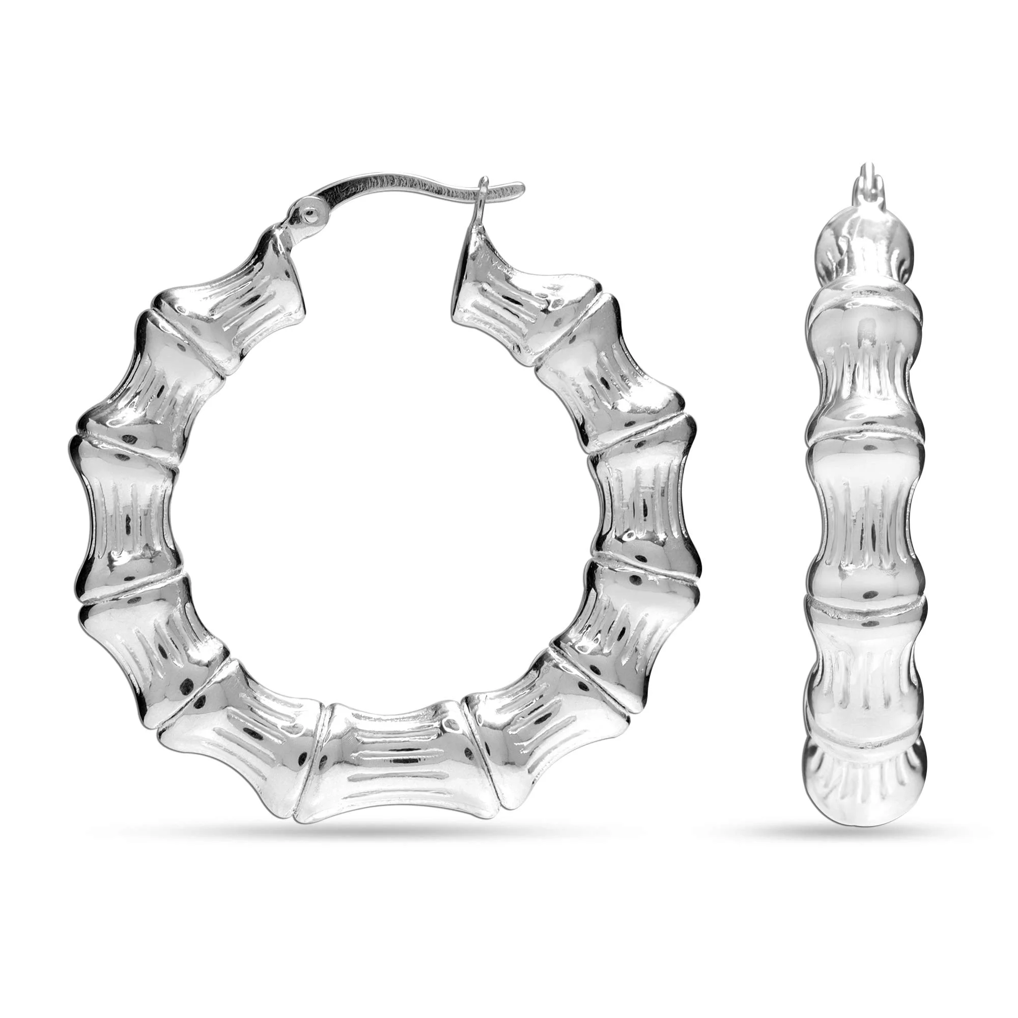 LeCalla 925 Sterling Silver Light-Weight Bamboo Hoop Earrings for Women and Teen Girls 40MM