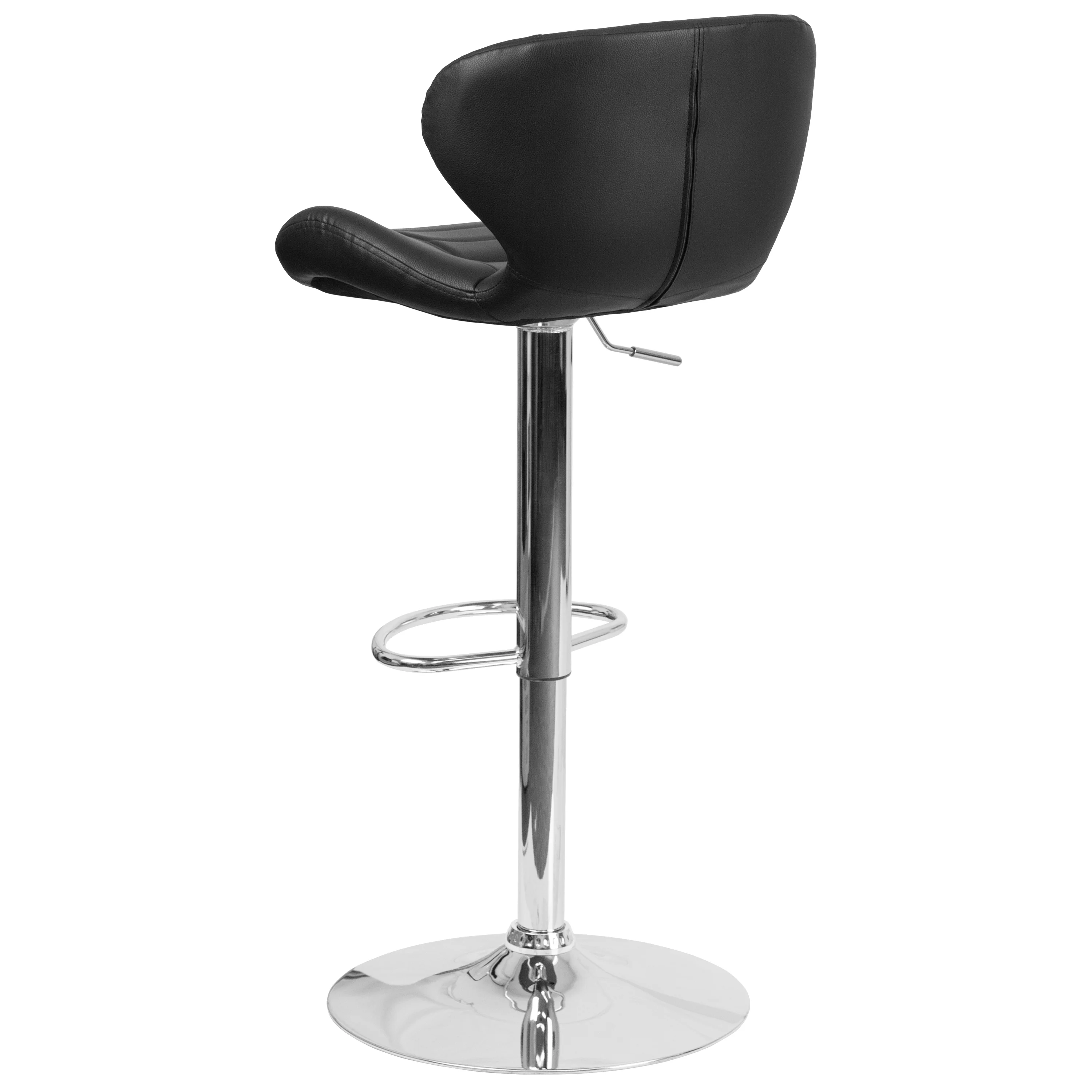 Emma + Oliver Black Vinyl Adjustable Height Curved Back Barstool
