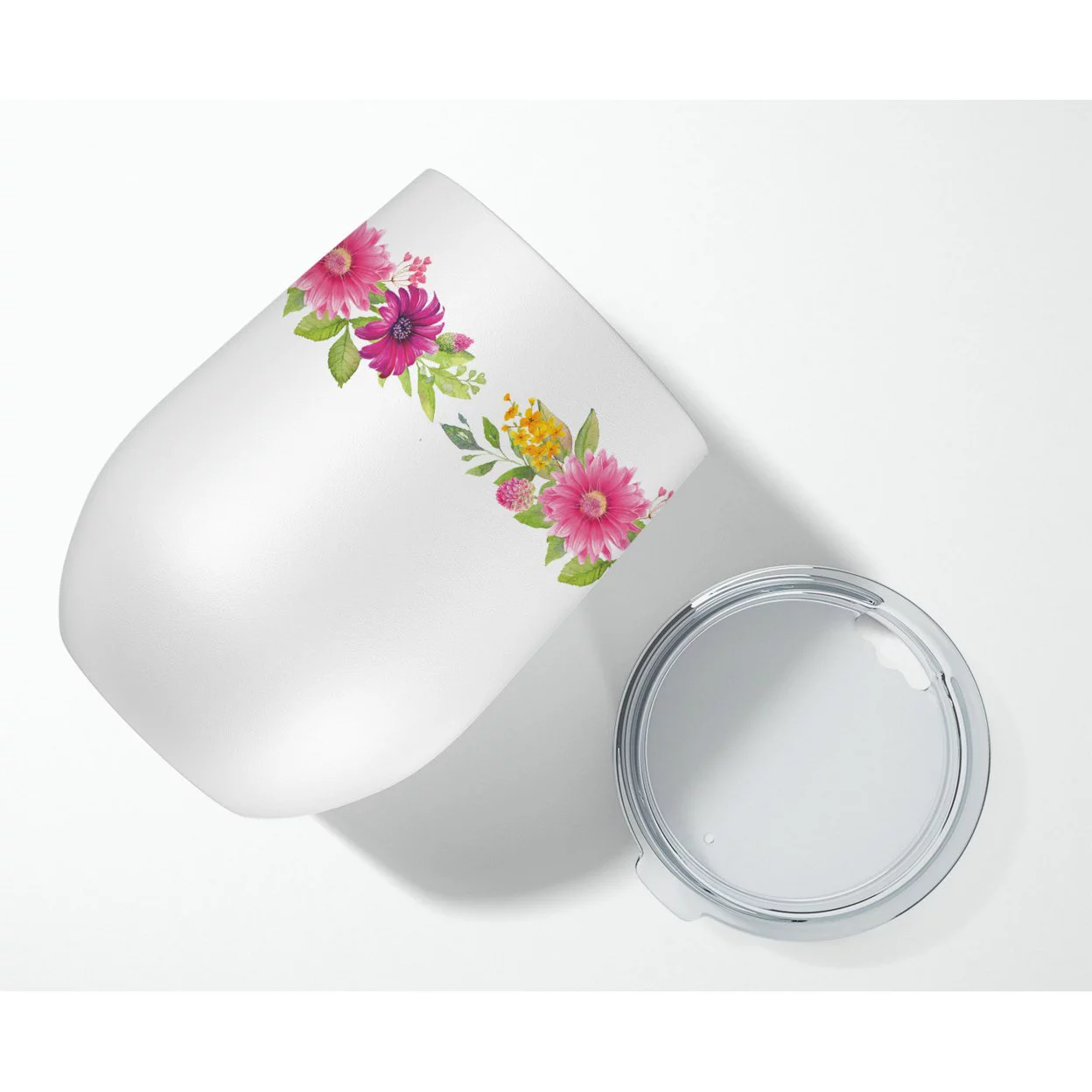 Carolines Treasures CK4135TBL12 Dachshund Red Design2 Pink Flowers Stainless Steel 12 oz Stemless Wine Glass 12 oz