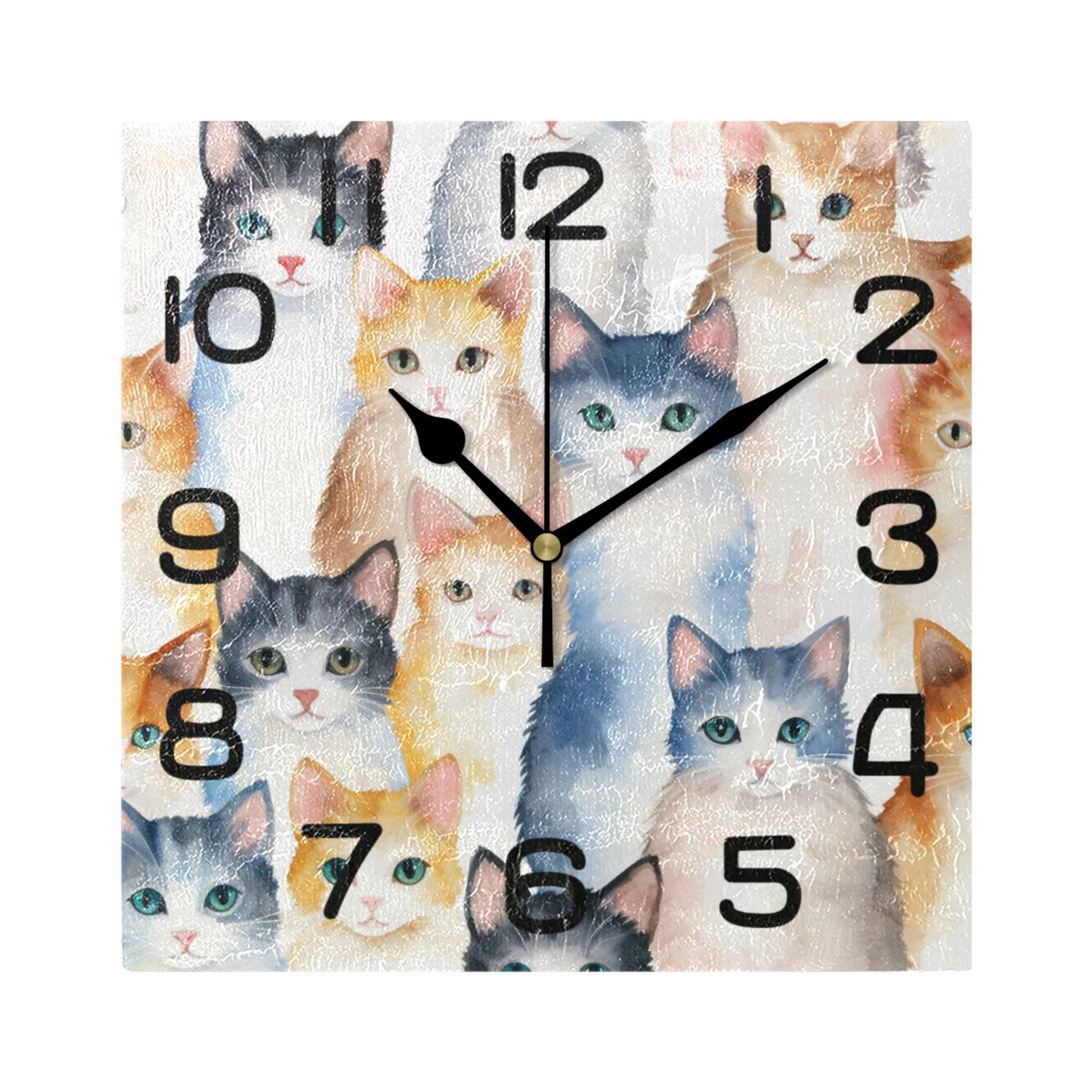 Cats Wall Clock Square Silent Non-Ticking Battery Operated Retro 7.78