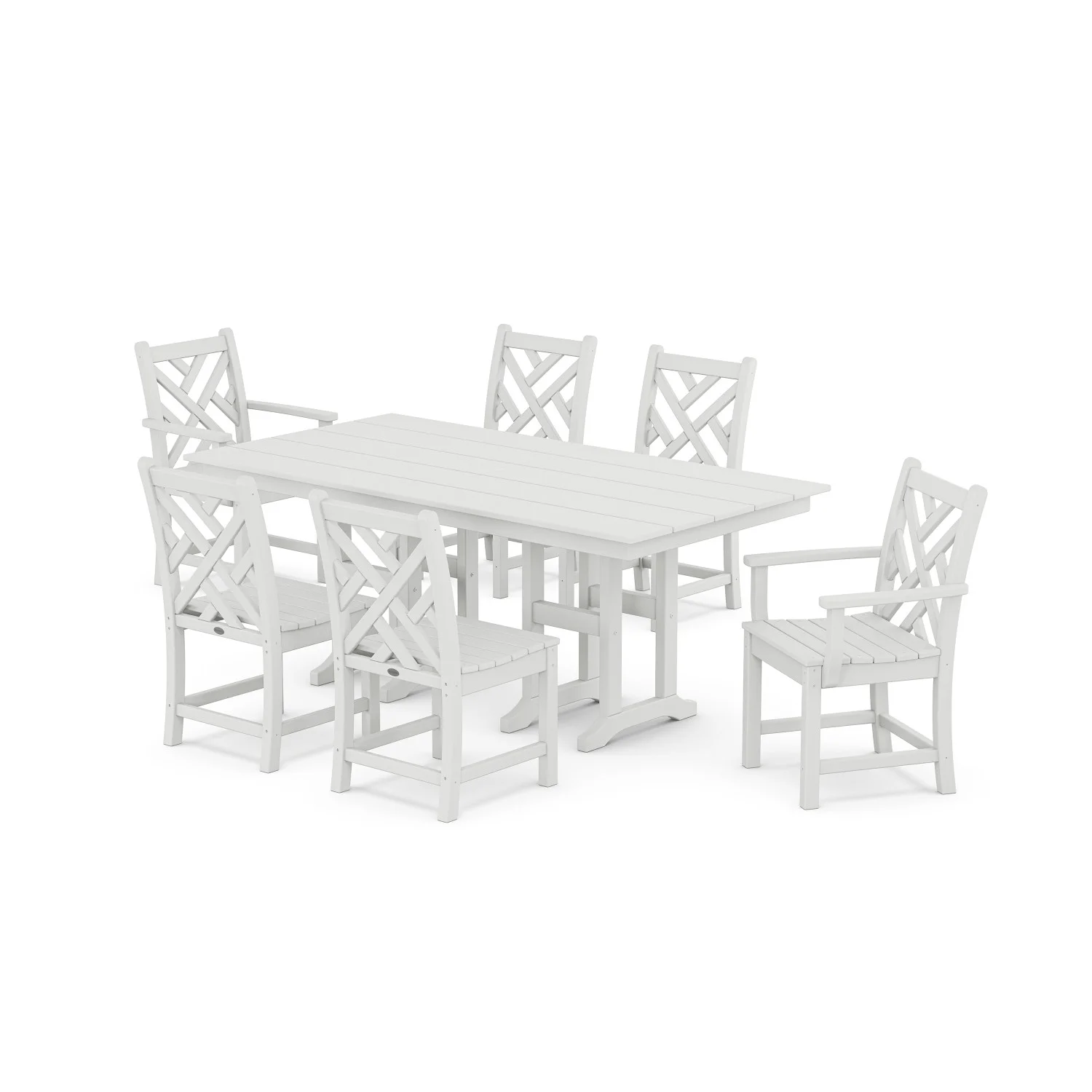 POLYWOOD Chippendale 7-Piece Farmhouse Dining Set in White