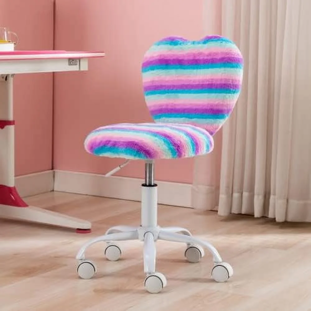 ZFGSUIJN Desk Chair  Furry Study Chair for Girls Comfy Adjustable Computer Children Chair with Heart Shaped Back  Cute Rolling Swivel Student Task Chair for Reading/Bedroom/Study  Dreamy