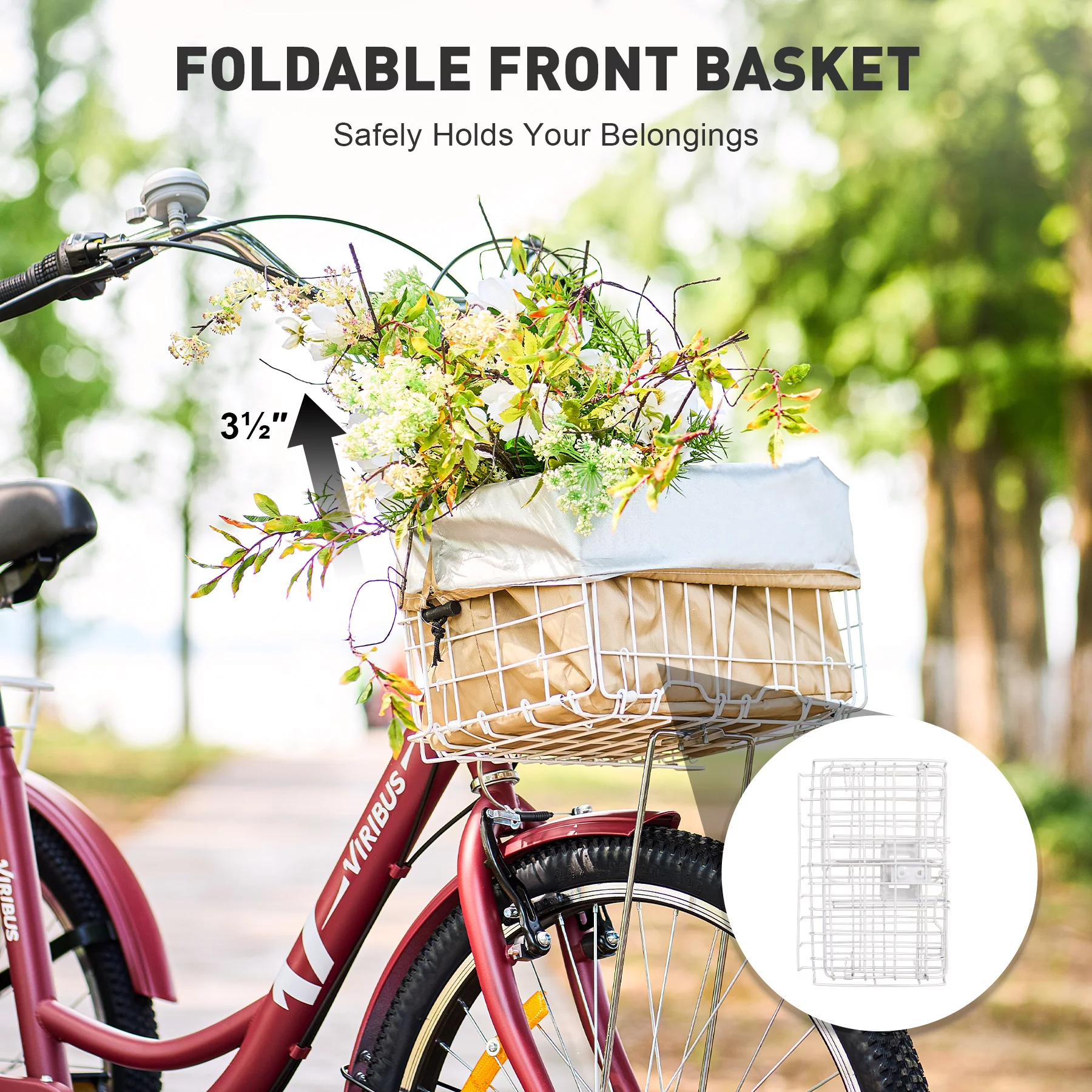 VIRIBUS 26 Inch Adult Trike 7 Speed Bike w Adjustable Seat 2 Baskets Matte Red