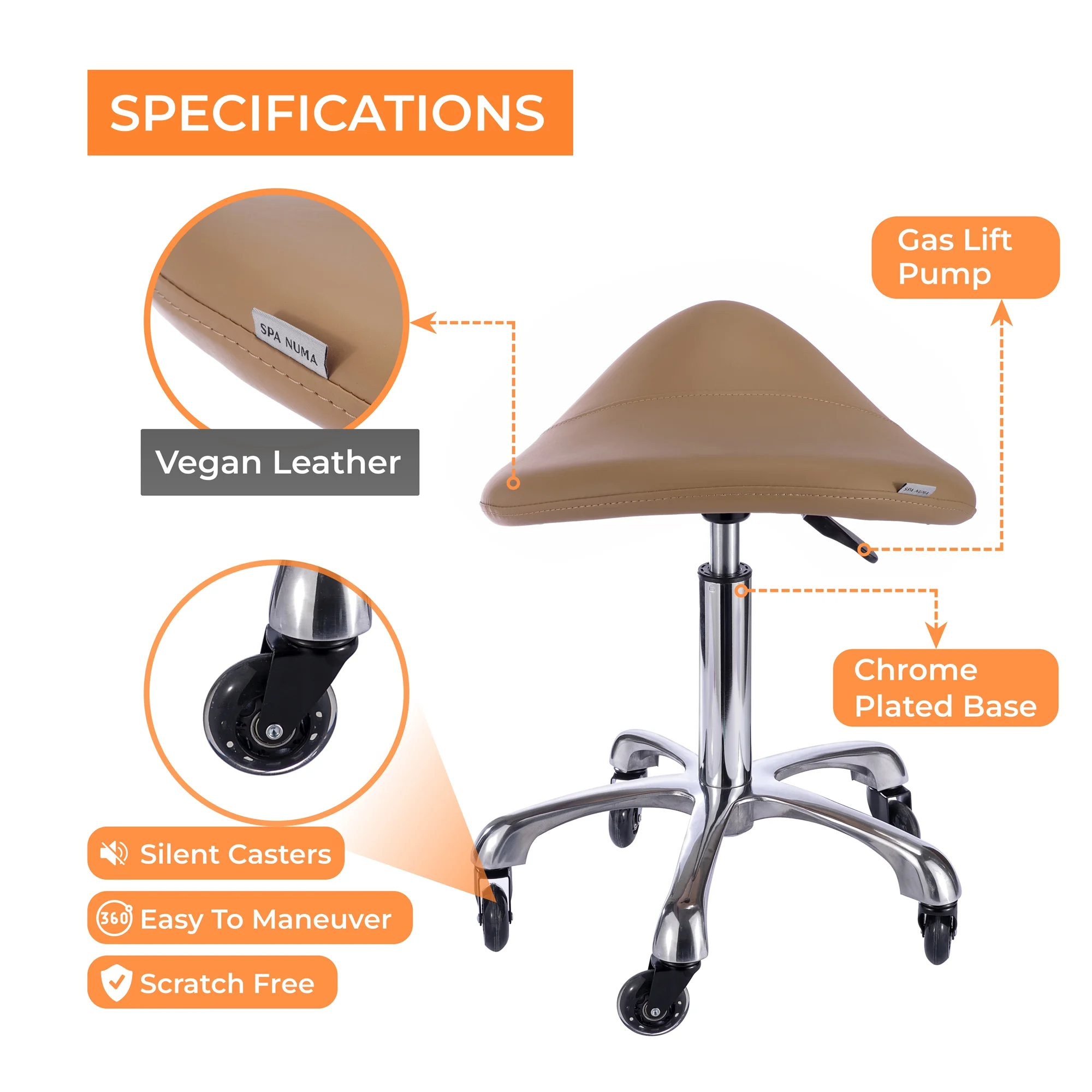 Spa Numa SADDLE Stool with Metal Base - 1010A - Sand