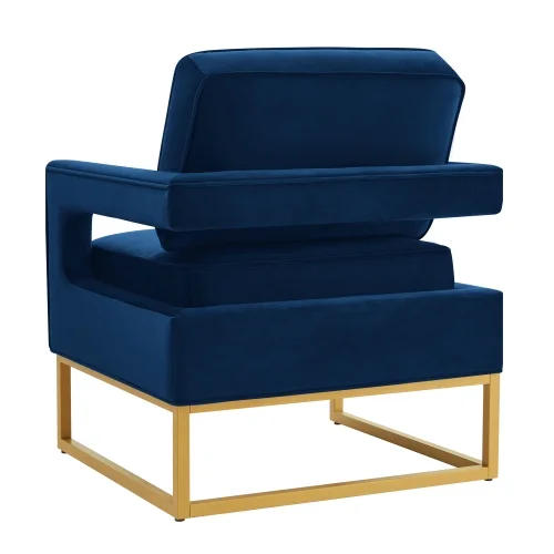 JHOOTUUO Modern Style Accent Chair with Gold Metal Base   Velvet Upholstered Leisure Chair with Open Armrest  Armchair  Navy