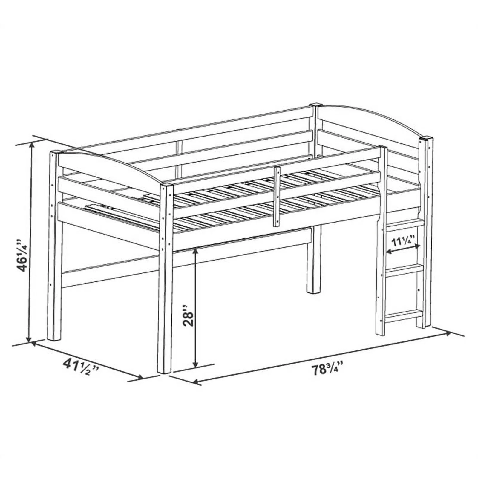 Solid Brown Wood Low Twin Loft Bed - Walnut