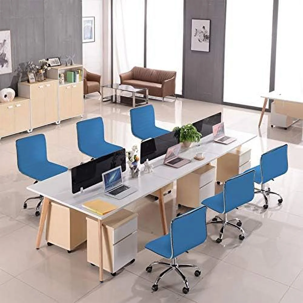 TJCGDTY 2 PCS Office Chair PU Leather Ribbered Low-Back Modern  Chair Executive Chair Armless Swivel Task Chair  Blue
