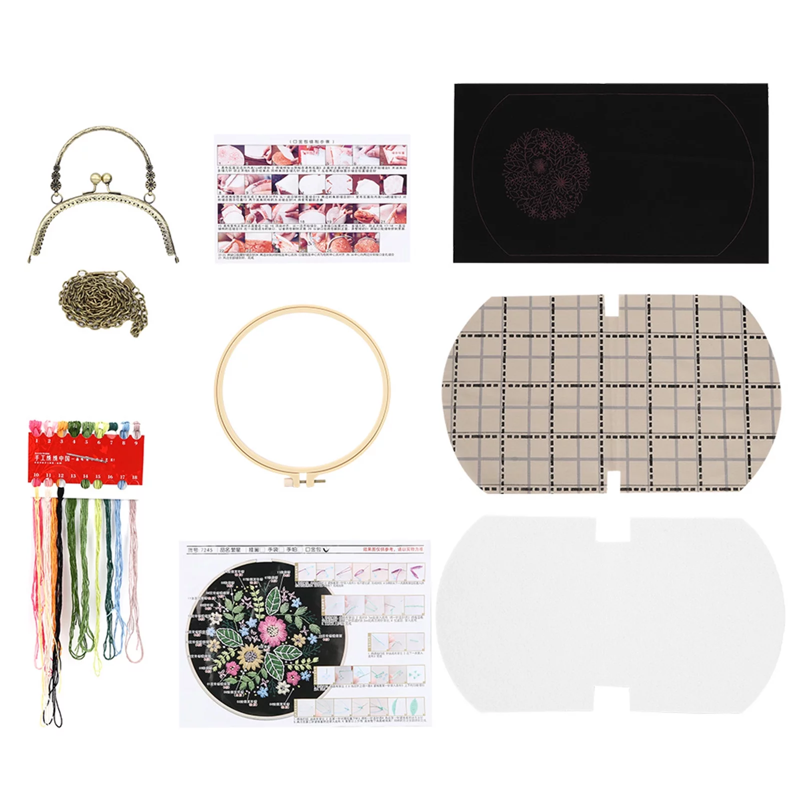 Qukaim Embroidery Wallet Handbag DIY Embroidery Bag Flower Pattern Portable Handbag Crossed Bag 16.5cm(non Finished)(Motif de fleur étoile)