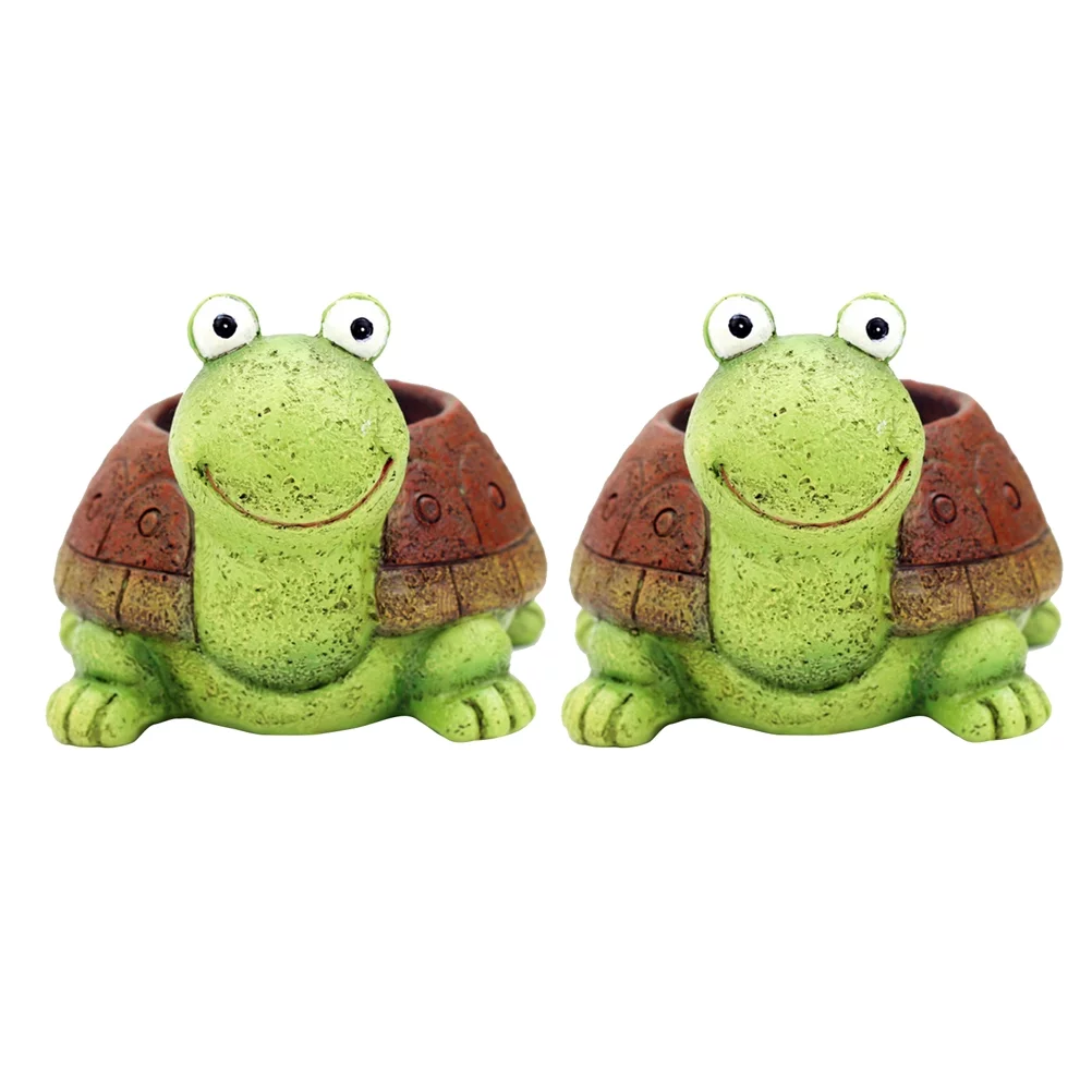 Gongxipen 2Pcs Succulent Planting Pots Turtle Shape Planters Decorative Plant Containers Resin Bonsai Pots for Home Office Green