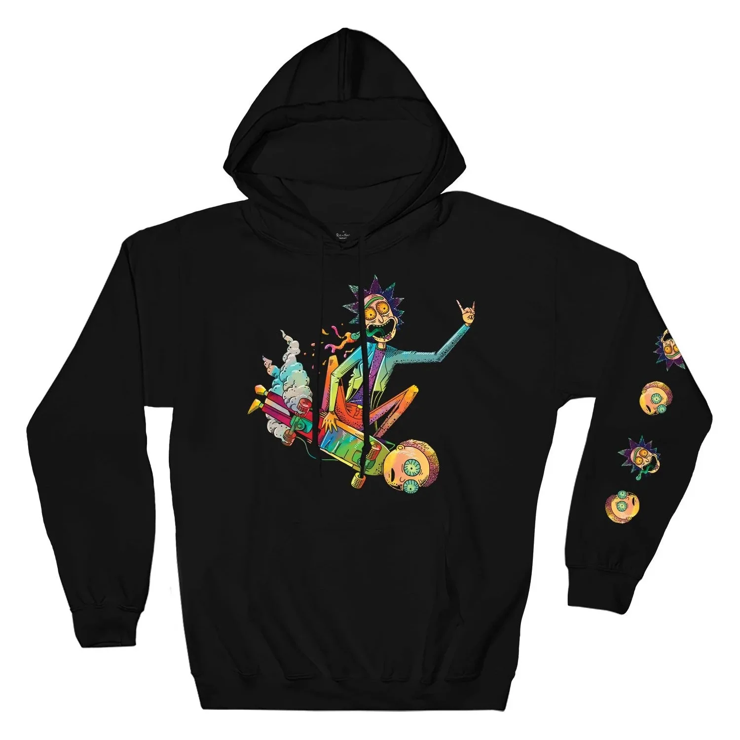 Rick and Morty Psychedelic Rick Skateboarding Morty Pullover Hoodie, Large