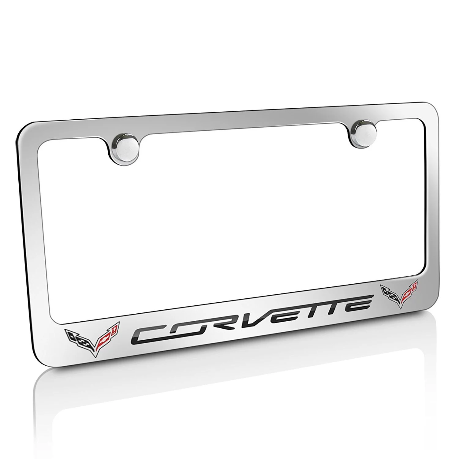 C7 Corvette Double Crossed Flags Logo License Plate Frame  - Chrome