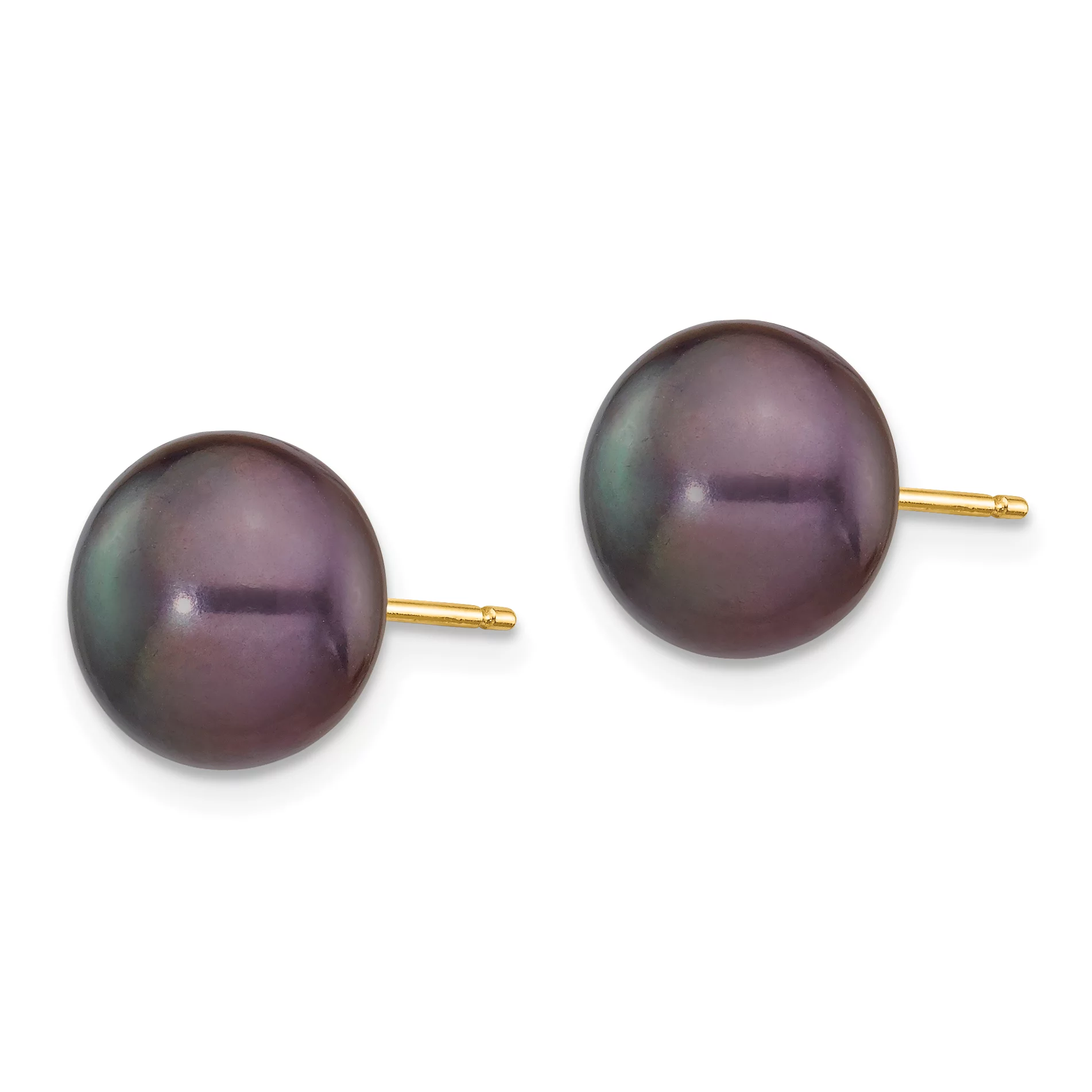 Carat in Karats 14K Yellow Gold Black Button Fresh-Water Cultured Pearl Stud Post Earrings (9 to 10mm (range))
