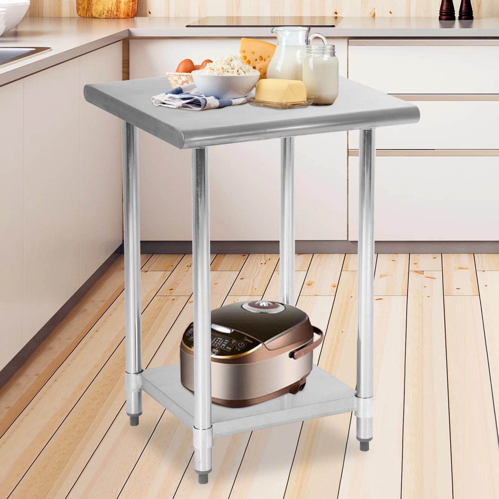 YRLLENSDAN 24x24 Commercial Kitchen Work Table Stainless Steel Work Table with Under Shelf Heavy Duty Metal Worktable with Adjustable Feet for Restaurant Home and Hotel