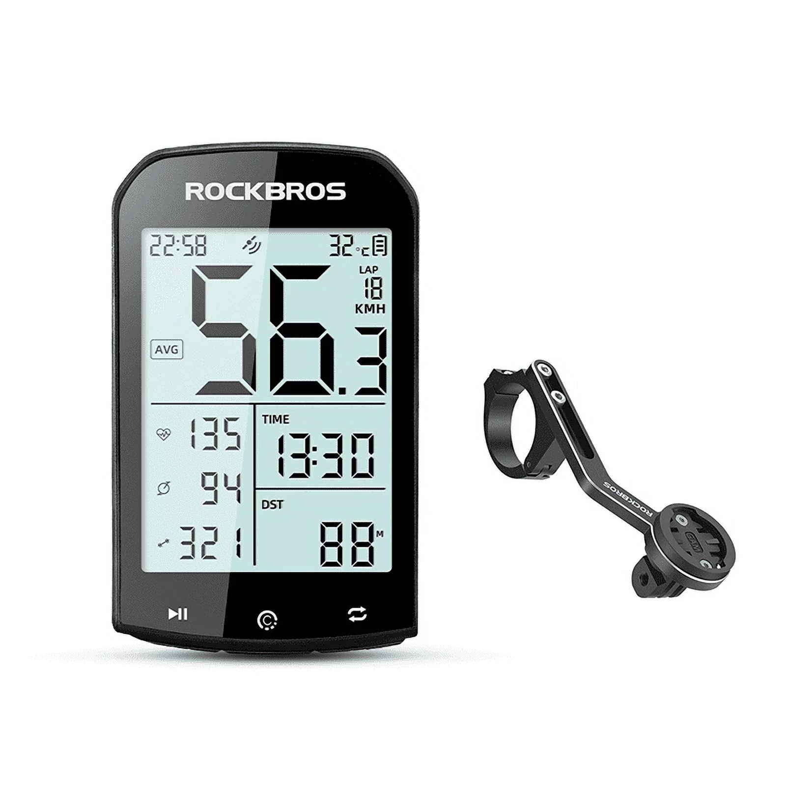 ROCKBROS Bike Computer Wireless Cycling Computers ANT+ Bluetooth Bicycle Computer Mini Speedometer Odometer Waterproof 2.9inch LCD Screen GPS/BDS/Galileo Position System