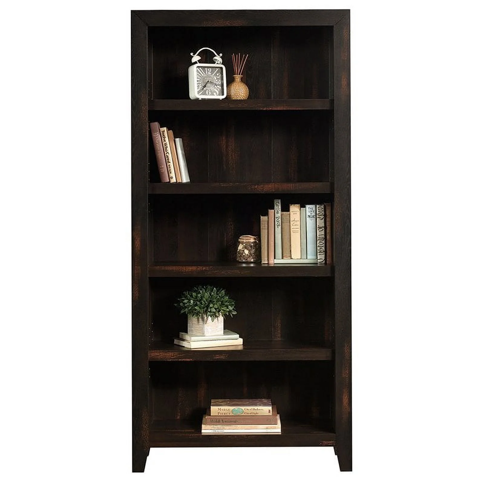 Pemberly Row Engineered Wood 5-Shelf Bookcase in Char Pine