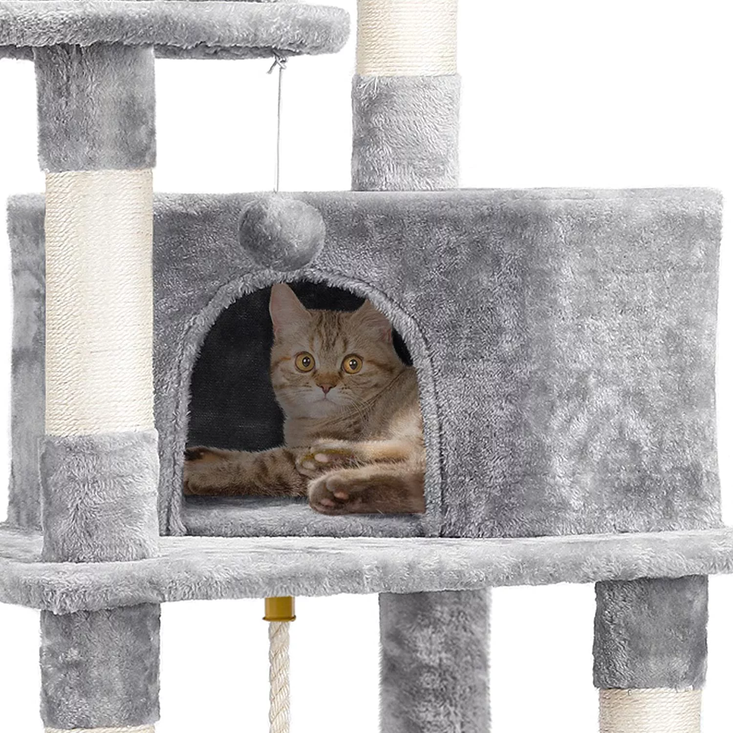 Multi-Level Cat Tree Cat Tower, 59''H Activity Center Tower Stand Furniture with Scratching Posts, Plush Perch & Hammock