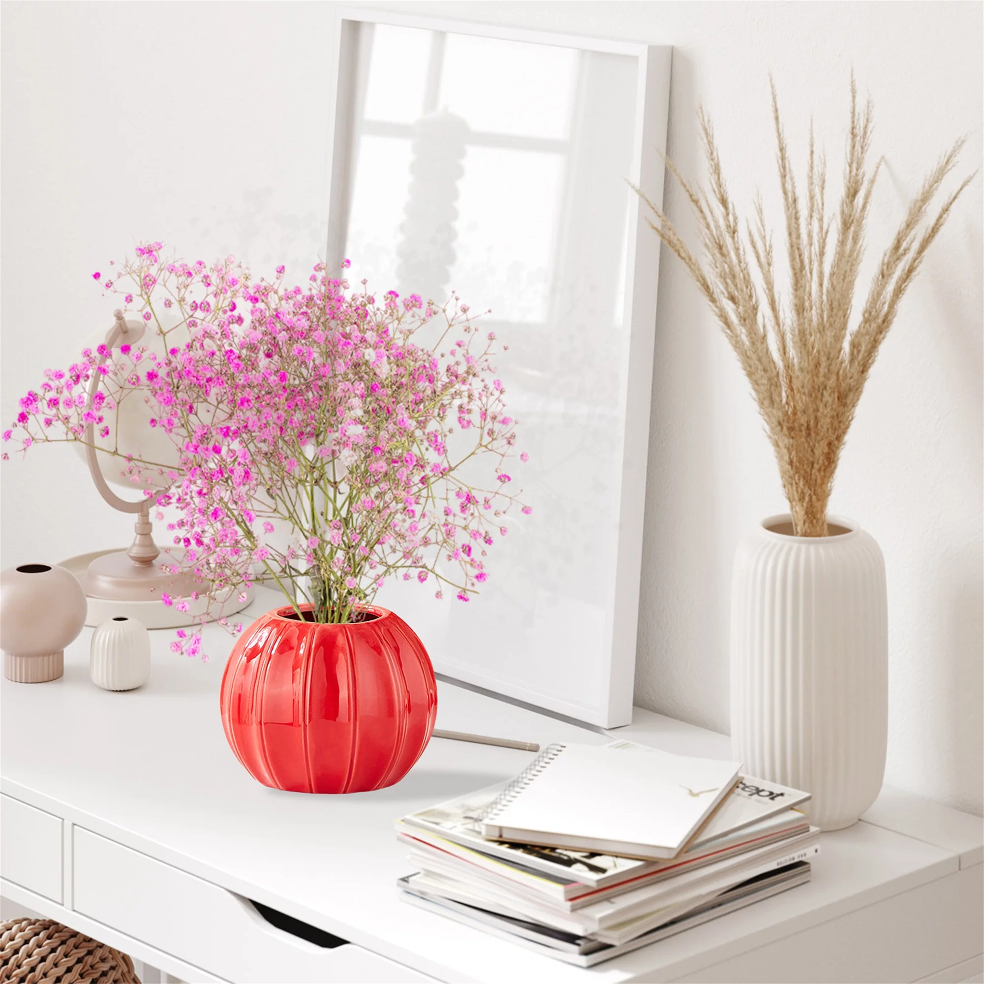 Pumpkin Ceramic Vase Art Hydroponic Flowerpot Unique Mini Plant Pot for Home Outdoor Garden Decor - Harvest Fall Thanksgiving