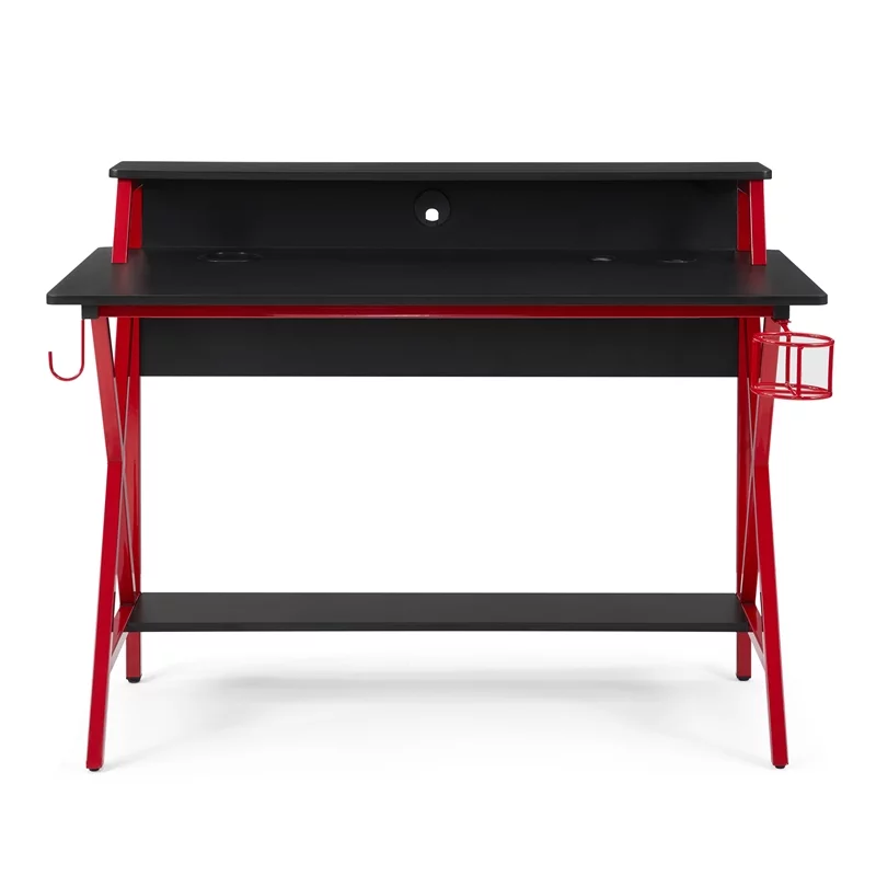 Linon Grayson LED Metal and Wood Gaming Desk in Black and Red