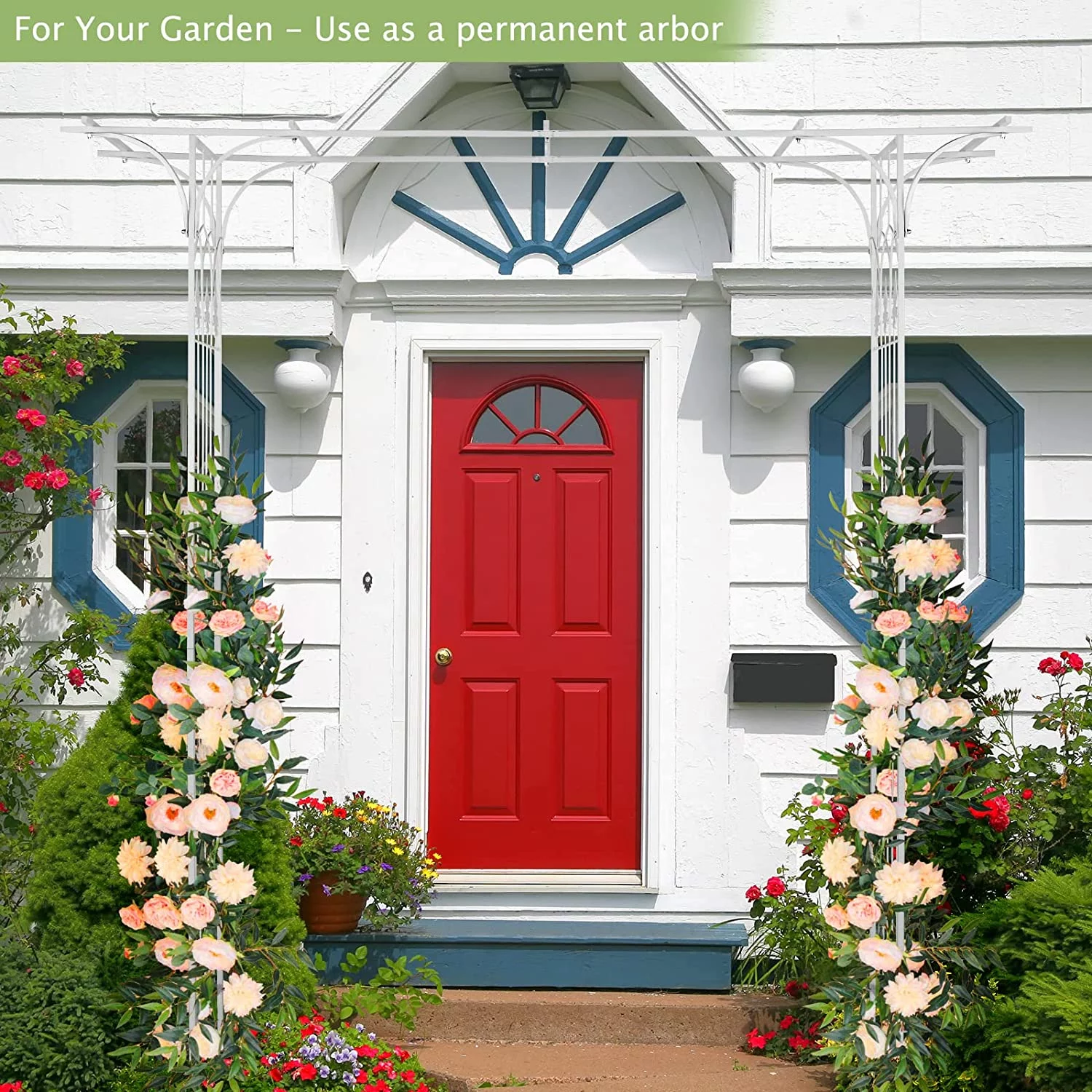 Garden Arbor, Arch Archway for Wedding Ceremony Party, Steel Garden Trellis for Plant Climbing, Christmas Garden Decorations Pergola for Garden, Backyard, Lawn (White)