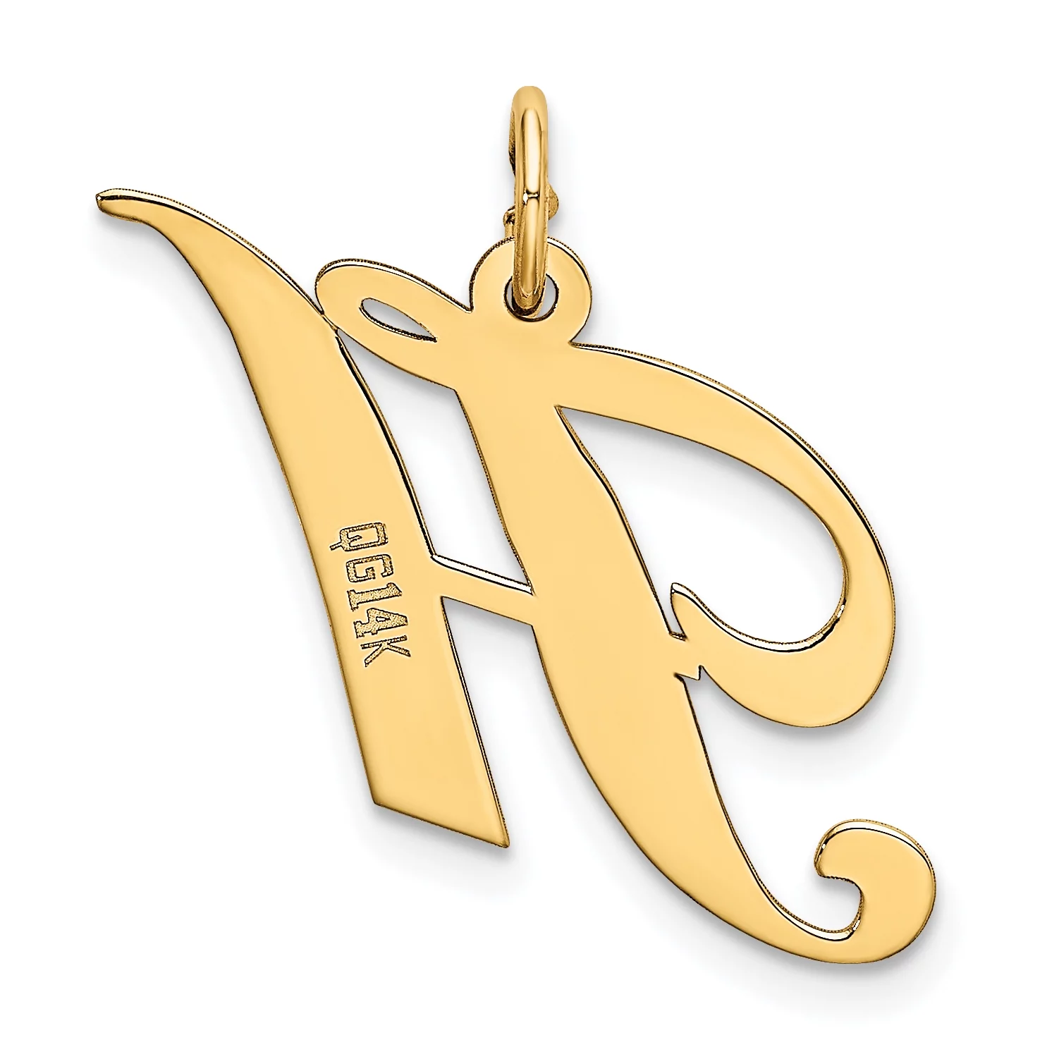 Carat in Karats 14K Yellow Gold Medium Fancy Script Letter H Initial Pendant Charm With 14K Yellow Gold Lightweight Rope Chain Necklace 20''