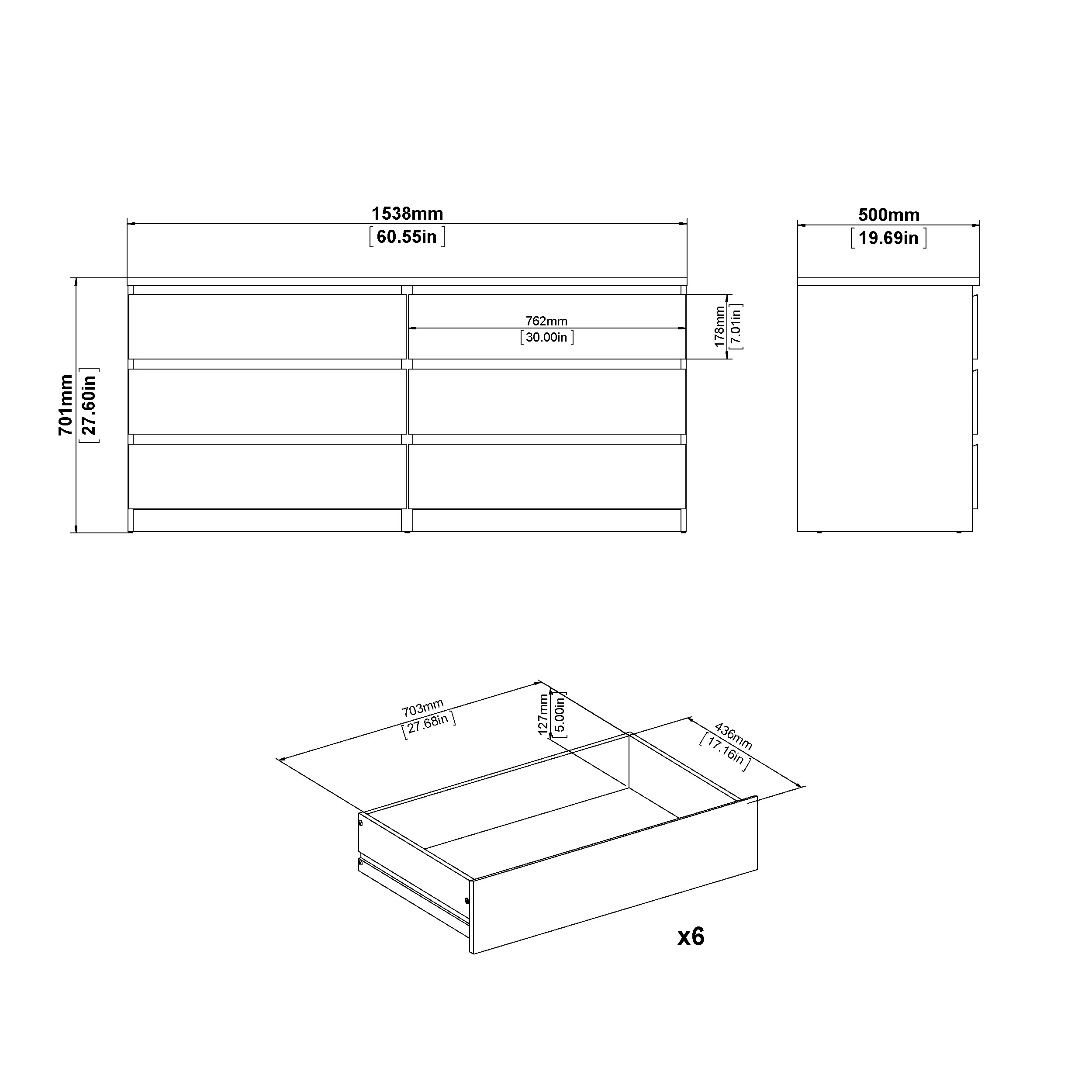 Scottsdale 6 Drawer Double Dresser, Truffle Oak