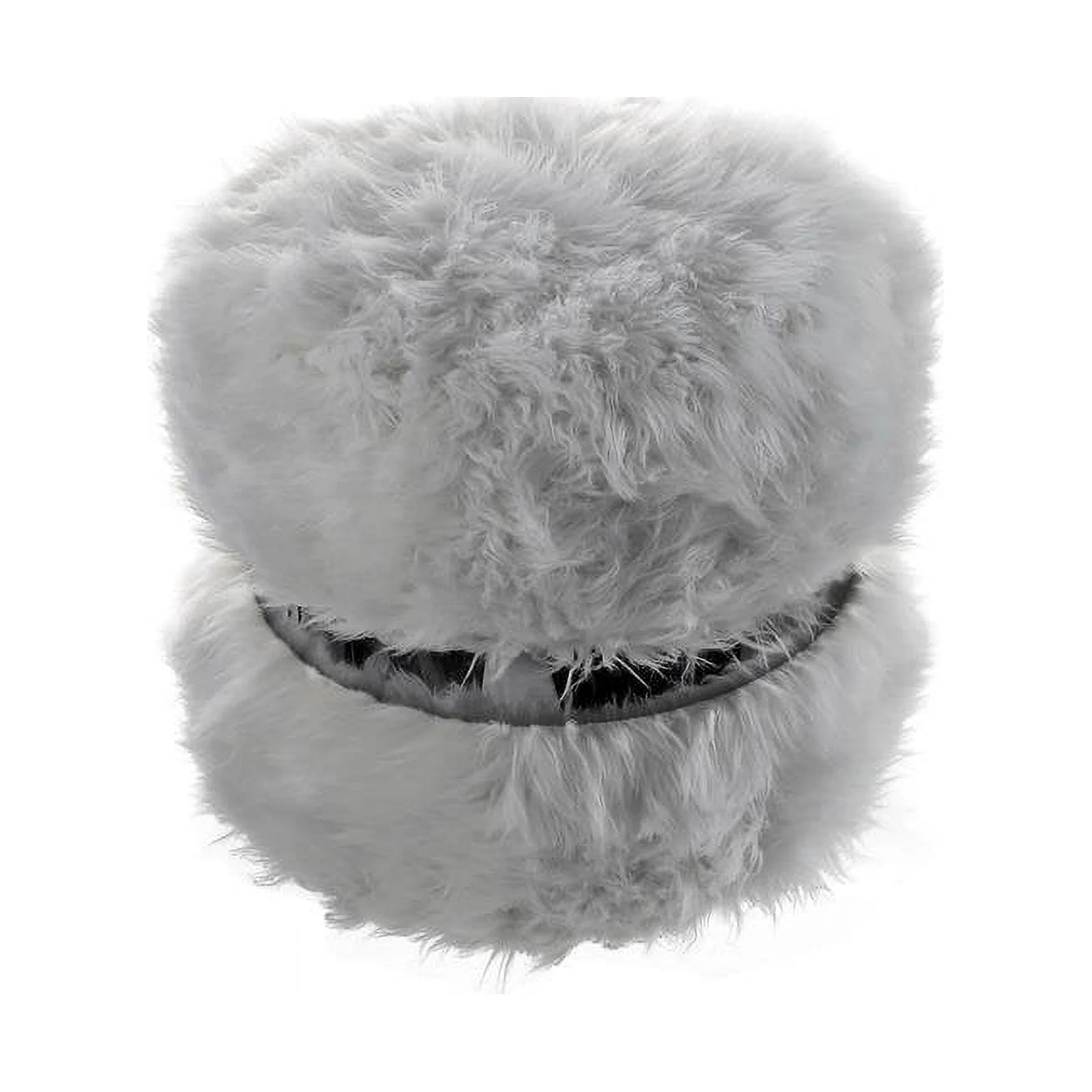 Nicole Miller NON136-04GR-UE Braydon Faux Fur Ottoman, Grey & Silver