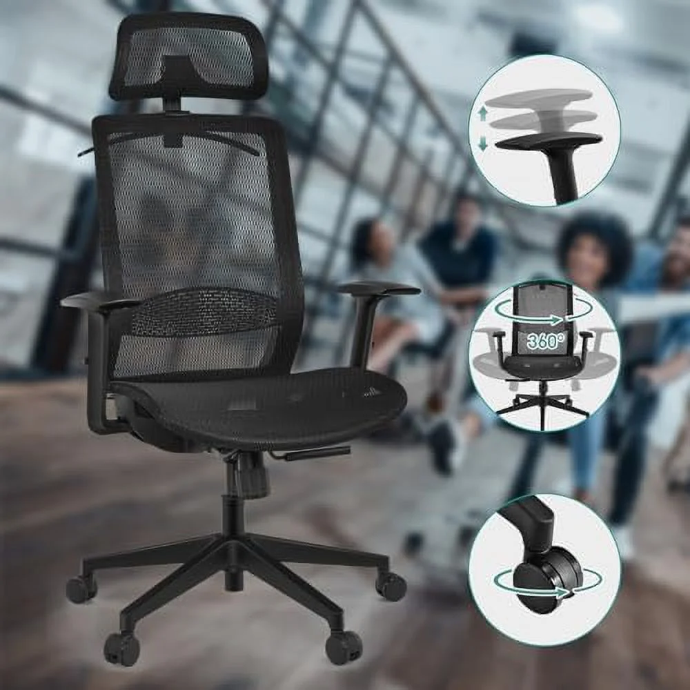 TQJKLFDY Ergonomic Office Chair - High-Back Computer Desk Mesh Chair with Clothing Hanger - Executive Swivel Task Chair with Adjustable Arms and Head  (Gray)