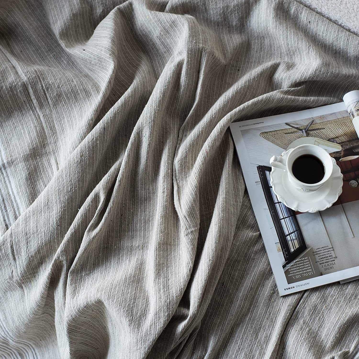 A&B Home Throw Blanket - Beige and White Stripe Woven Cotton Blend Blanket, 50