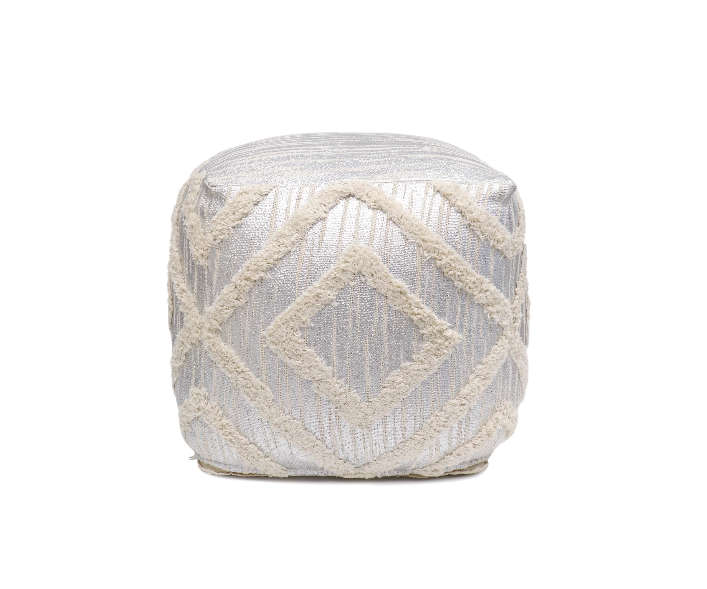 Pasargad Home Grand Canyon Cotton Pouf - Silver Foiled - 17.75 x 17.75 x 17.75 in.
