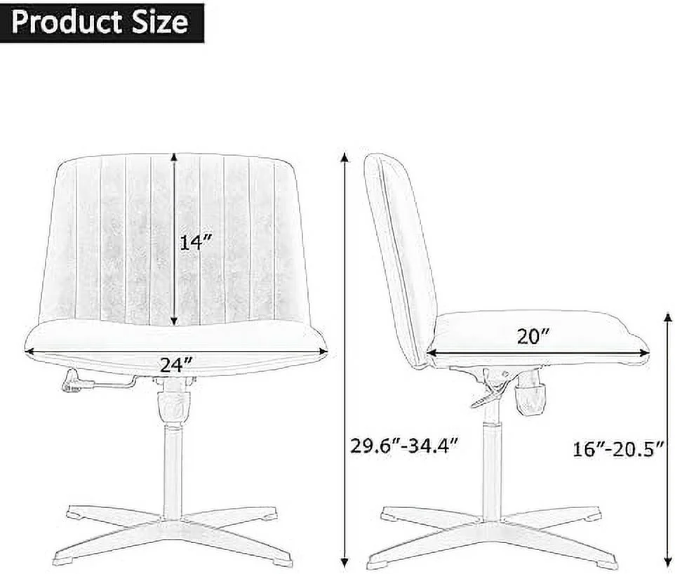 NTTBOBOEC Armless Office Desk Chair No Wheels  PU Adjustable Swivel Criss Cross Chair with 105 ° to 120 ° Elastic Recline and Padded Mid Back Ergonomic Task Chair Wide Chair Vanity Chai