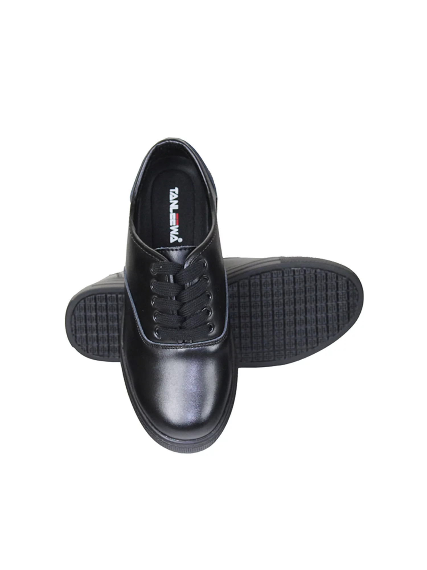 Tanleewa Womens Slip Resistant Lace Up Work Shoes Black Leather Safety Shoe Size 8.5