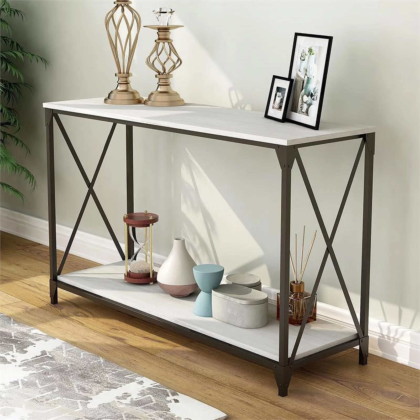 Furniture of America Clarissa Industrial Metal 1-Shelf Console Table in Black