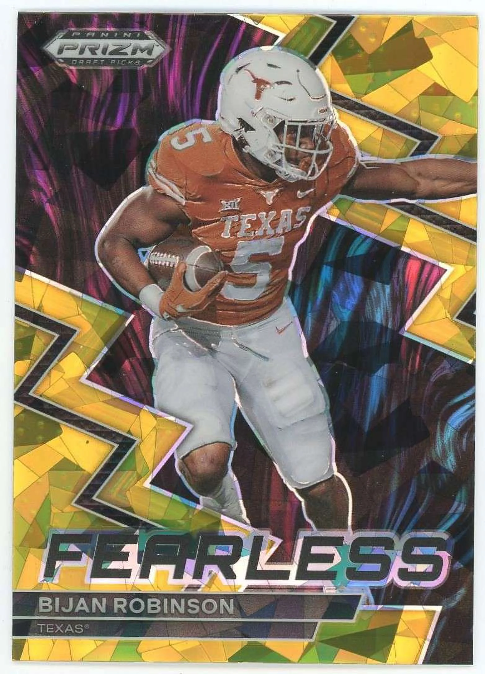 NFL 2023 Panini Prizm Draft Picks Gold Ice Prizm Bijan Robinson F-21 (Rookie, Fearless)