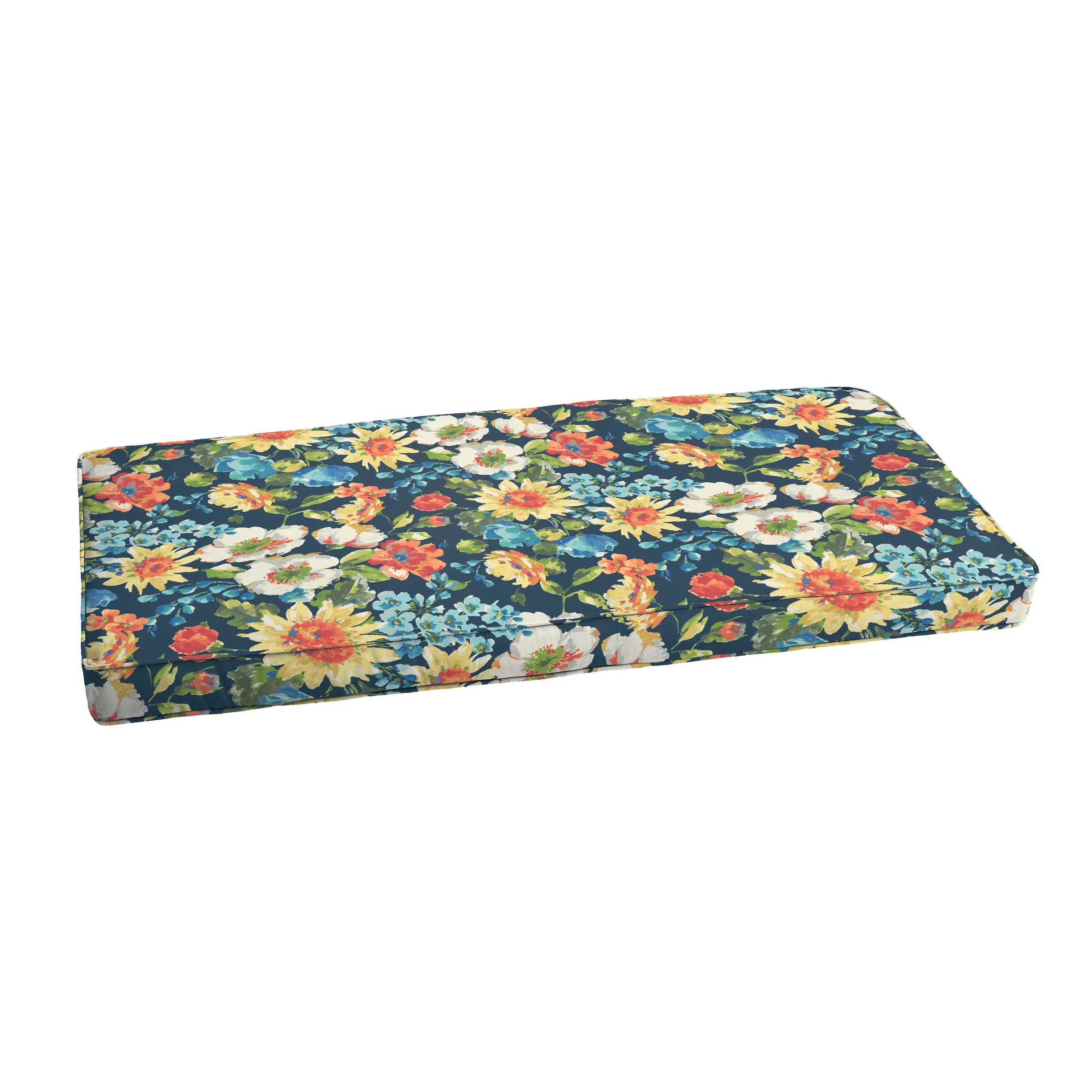 Blue Multi Floral Indoor/Outdoor Bench Cushion, Corded