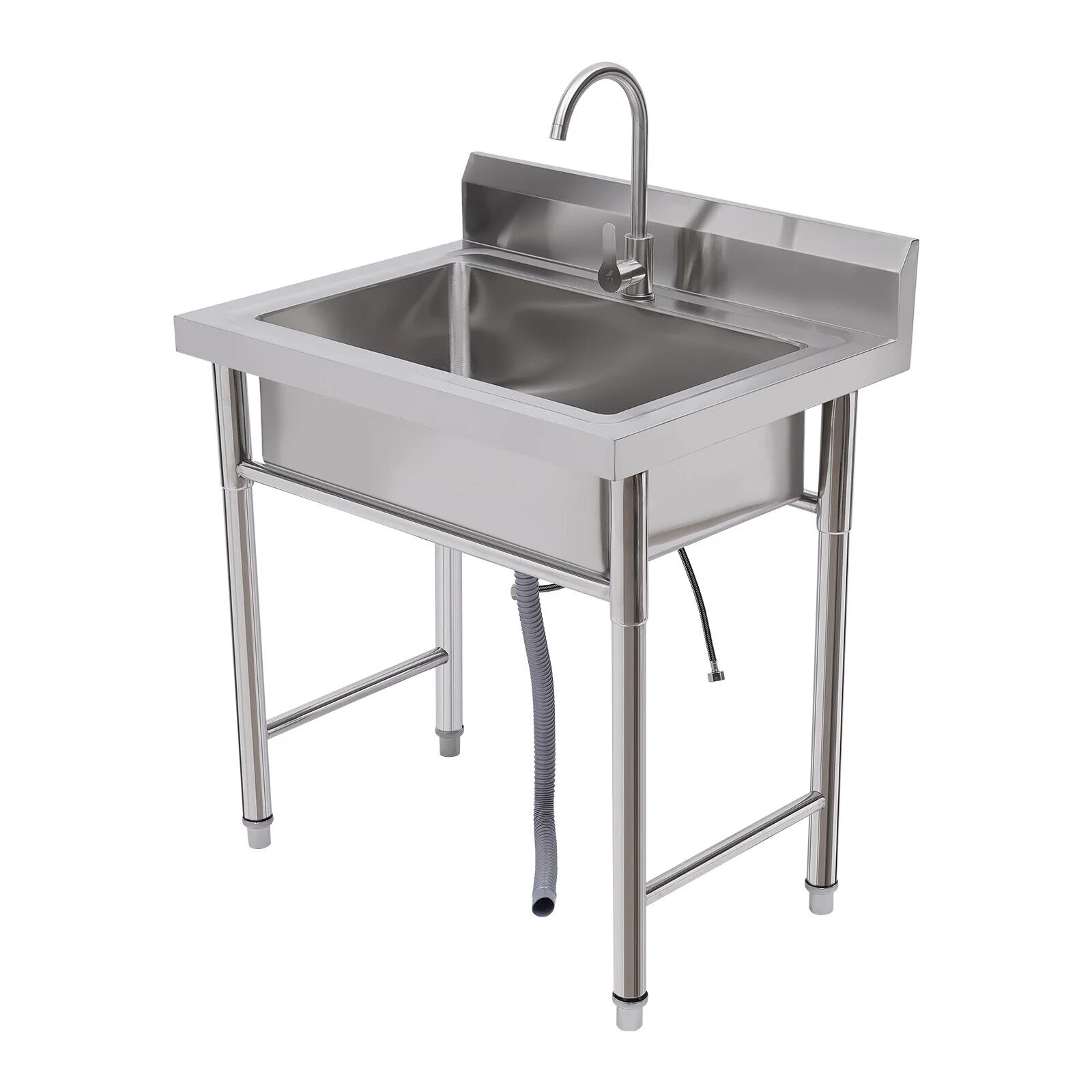 Miumaeov Stainless Steel Commercial Sink with Single Compartment Free Standing Kitchen Prep & Utility Sink With Faucet