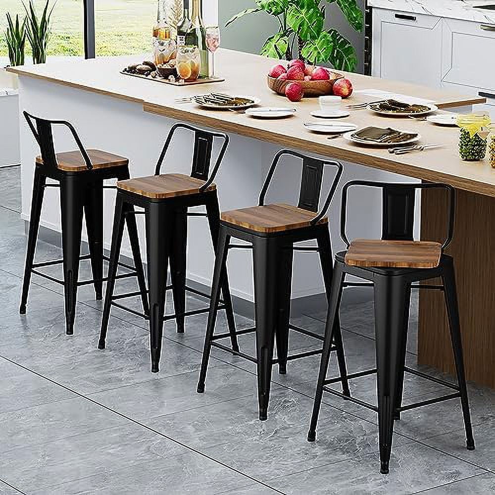 HOOMHIBIU 26 Inch Swivel  Stools Set of 4 Counter Height Stools Industrial Metal Barstools (26 inch  Distressed White)