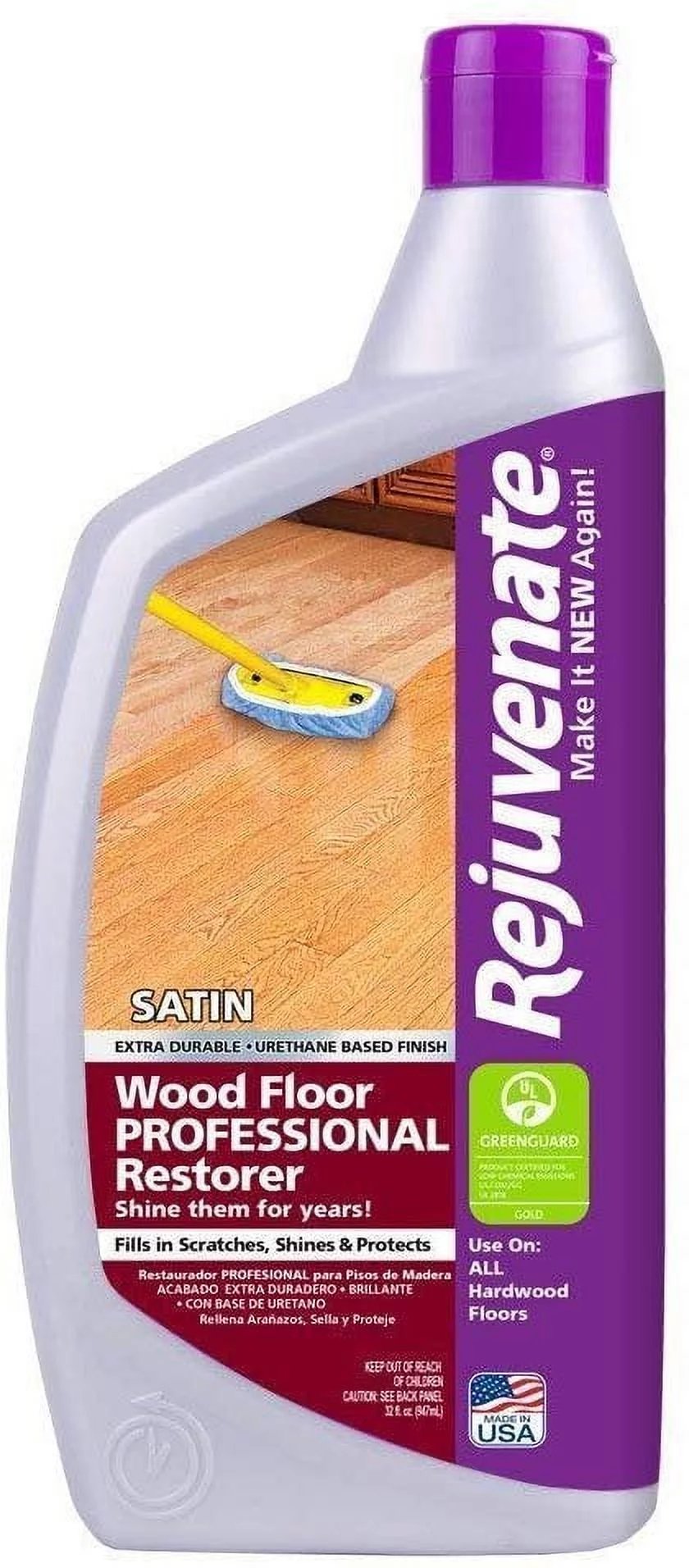 Rejuvenate Professional Wood Floor Restorer with Durable Satin Finish Non-Toxic Easy Mop On Application - 32 Ounces 3 Pack