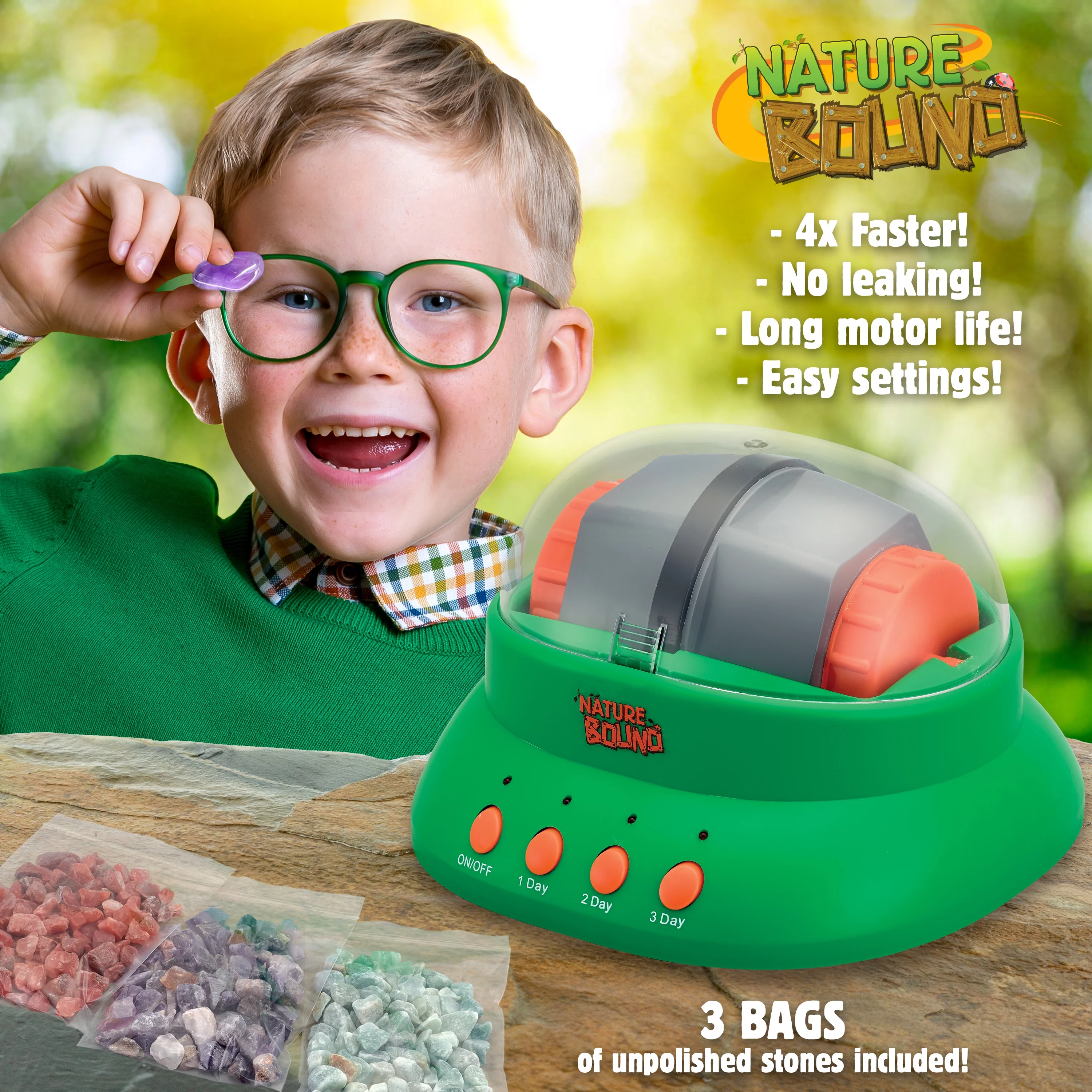 Nature Bound Fast Rock Tumbler Kit – Includes Rough Gemstones & Grit