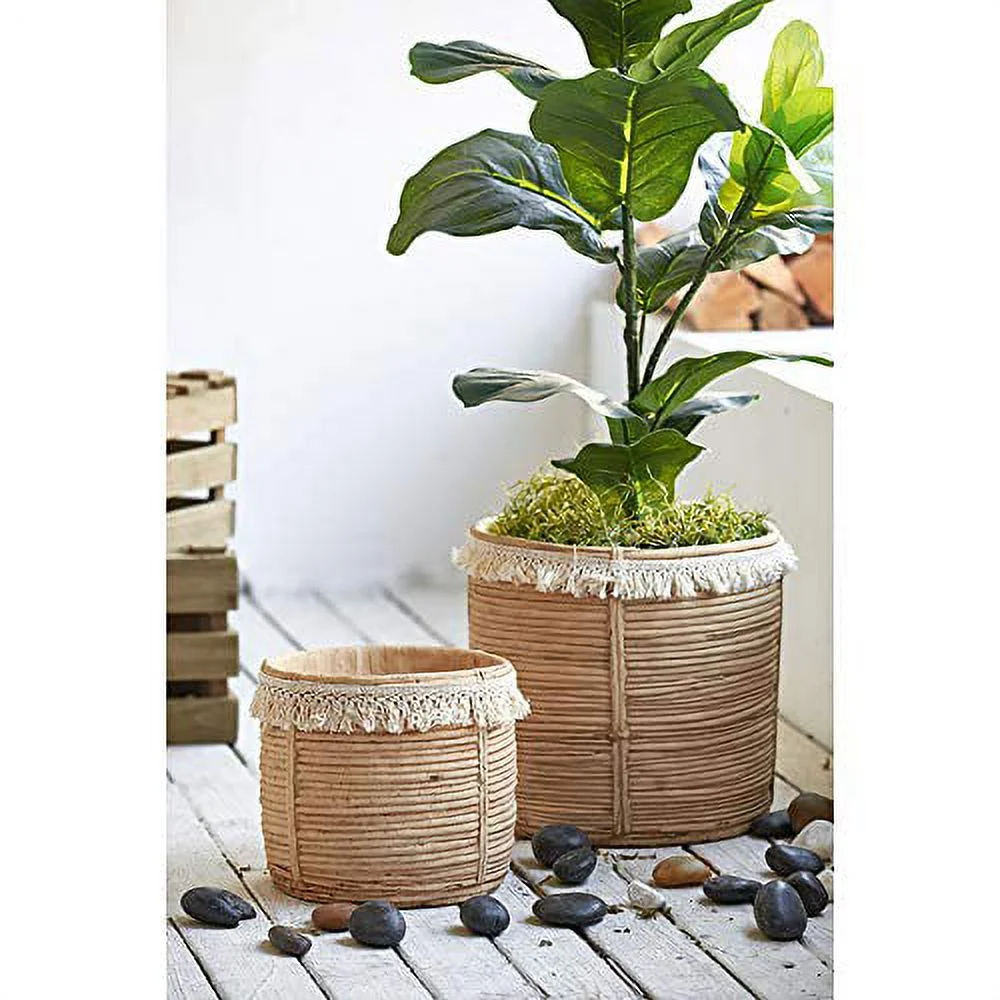 A and B Home A&B Home Nature Twine Planters with Tassel Trim (Set of 2)