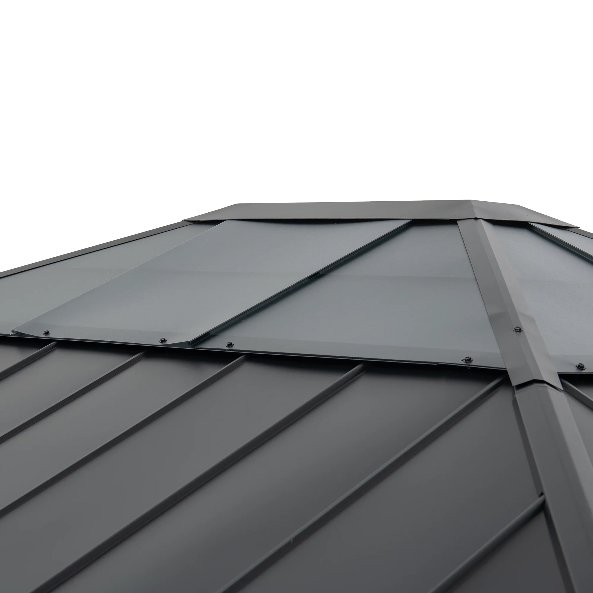 Sunjoy 13 ft. x 15 ft. Cedar Framed Gazebo with Black Steel and Polycarbonate Hip Roof Hardtop