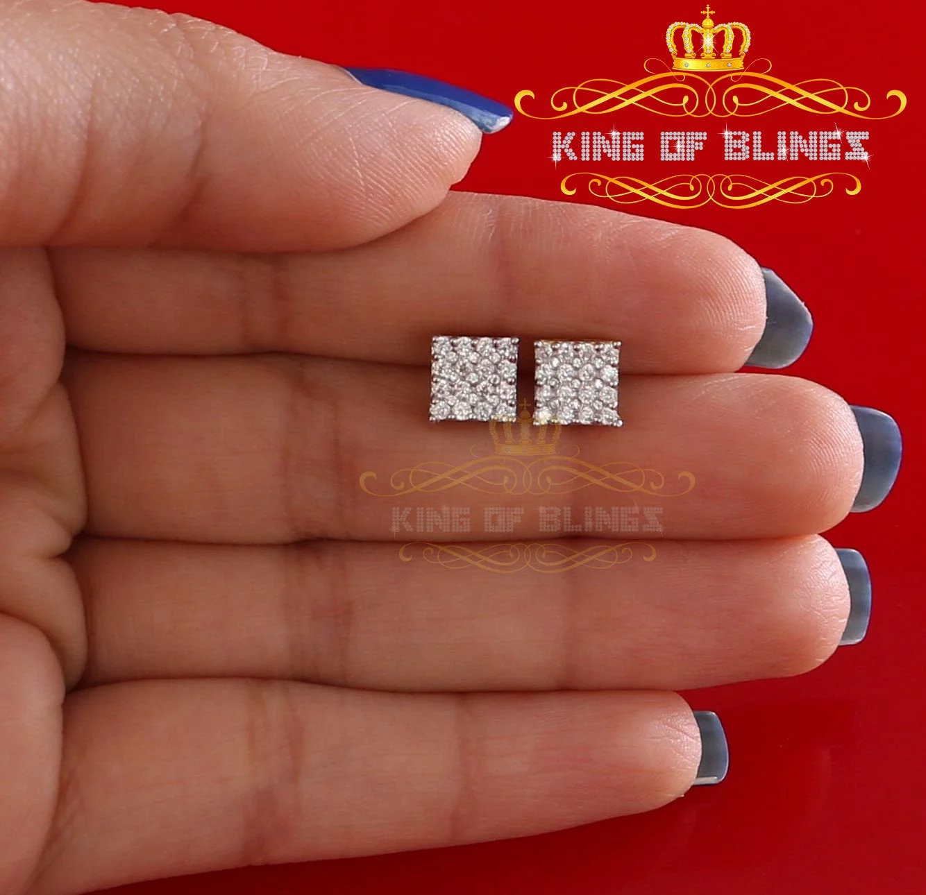 King of Bling's 0.88ct Cubic Zirconia 925 Yellow Sterling Silver Women's Hip Hop Square Earrings