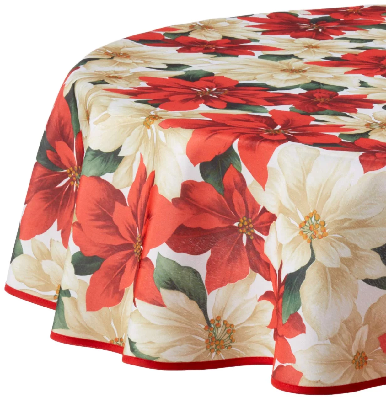 European Holiday Christmas Poinsettia Floral Design Printed Tablecloth - Beige - 60