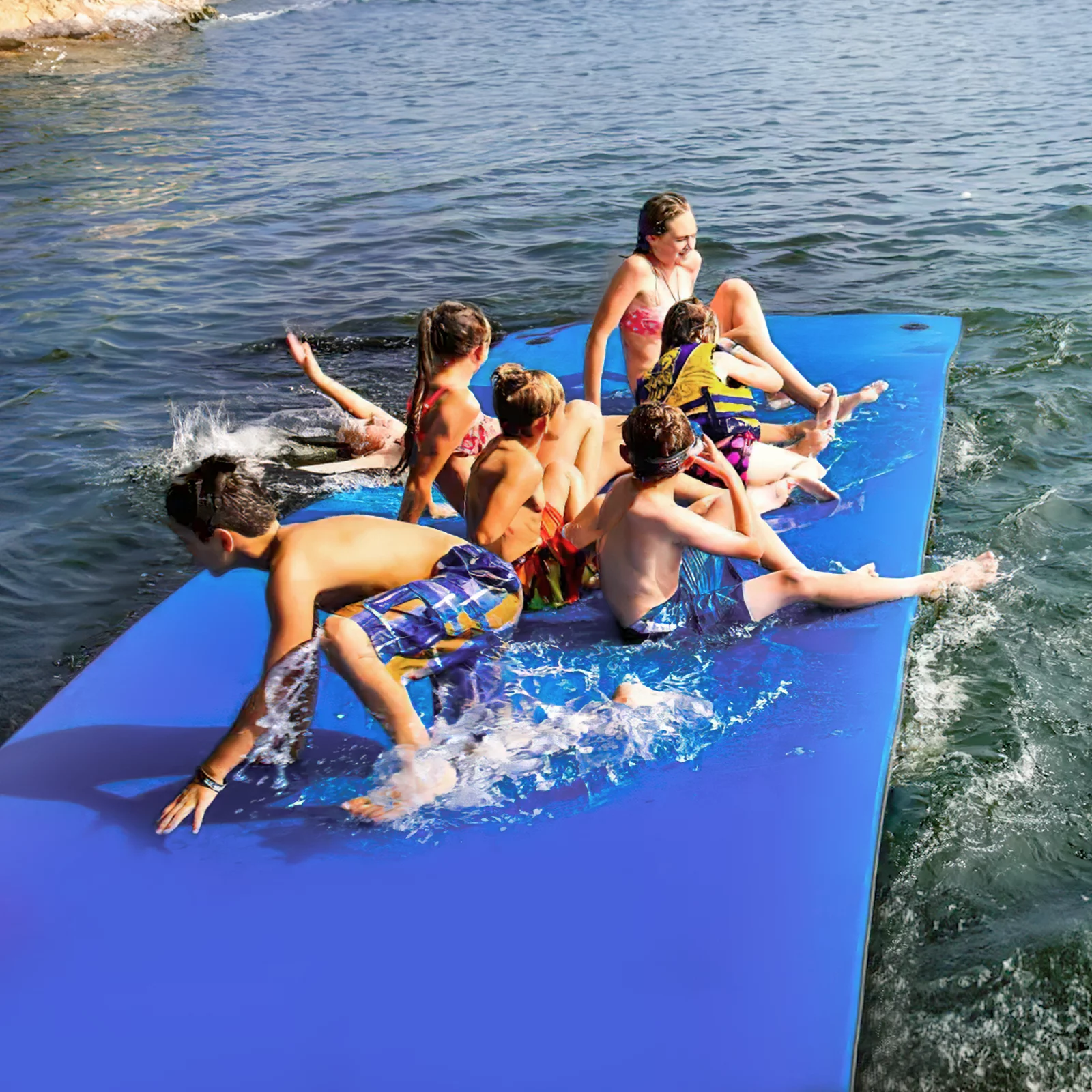 Magshion Water Floating Mat Foam Pad, 18x6FT Bouncy Tear-Resistant XPE Foam, Giant Lake Mat Lily Pad for Recreation Pool River Ocean Outdoor Water Activities, Blue