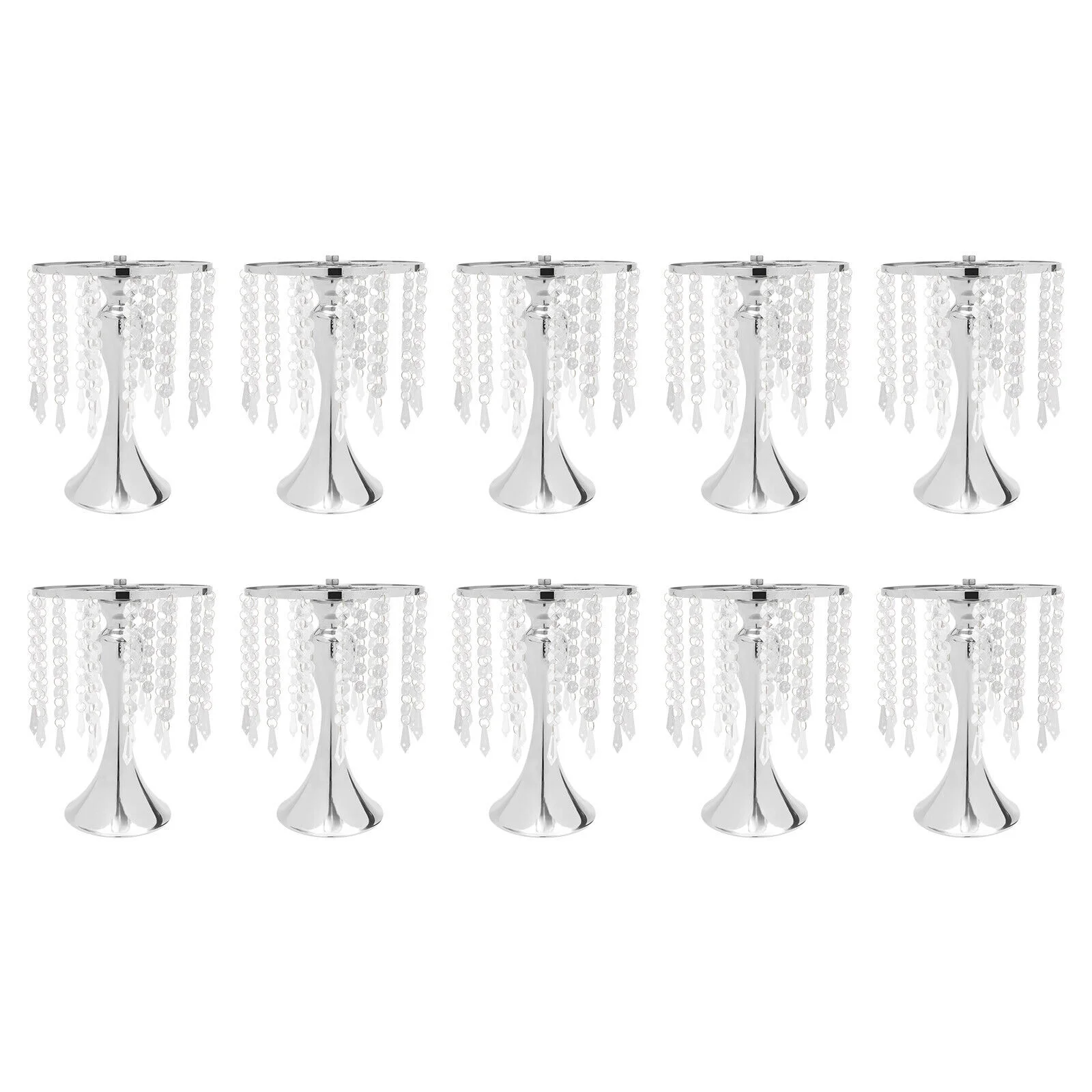 10pcs Silver Metal Flower Vases Crystal Flower Stand Wedding Centerpieces Party
