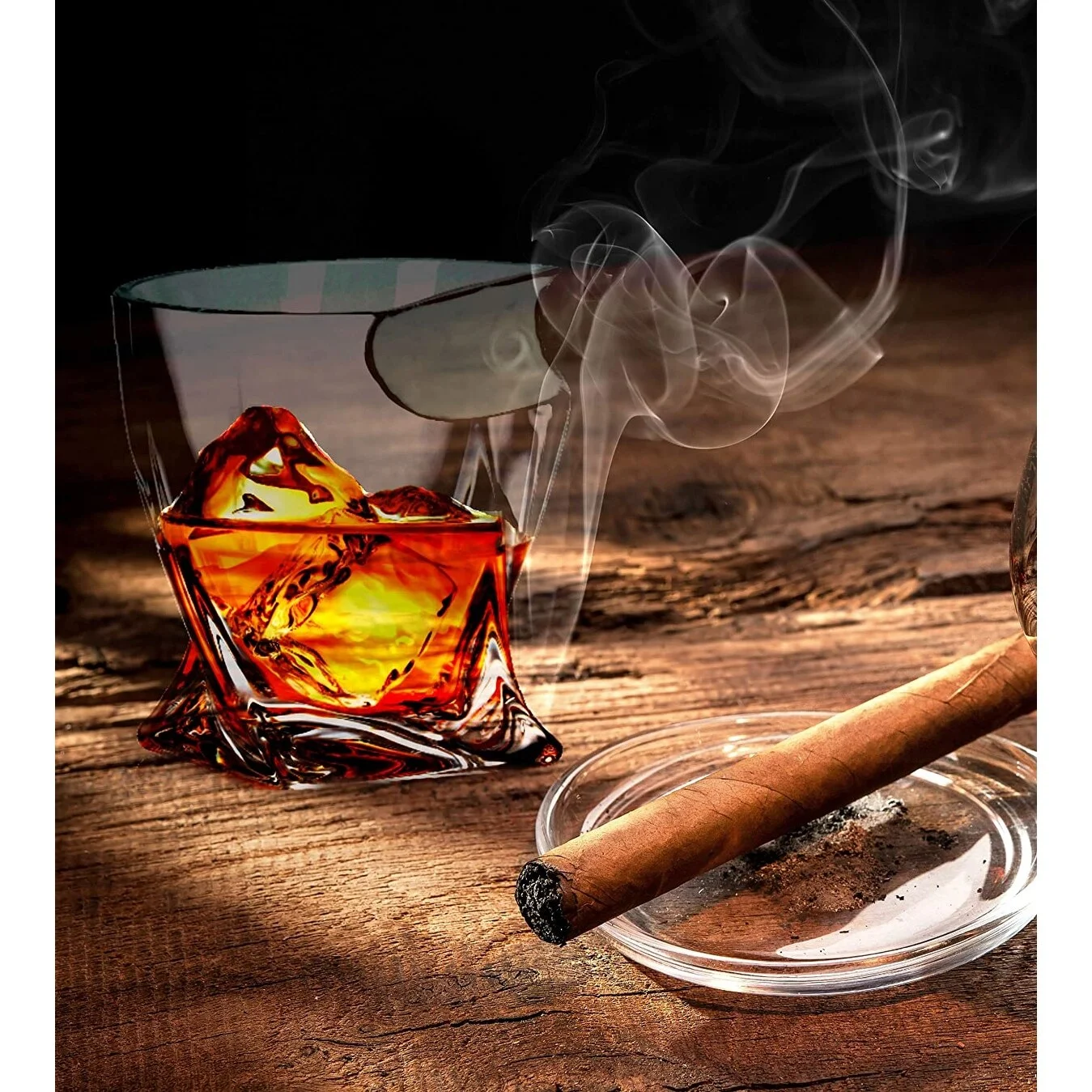 Bezrat Double Old Fashioned Whiskey Glasses with Side Mounted Holder Rest (2pk Twist & Round) - set of 2