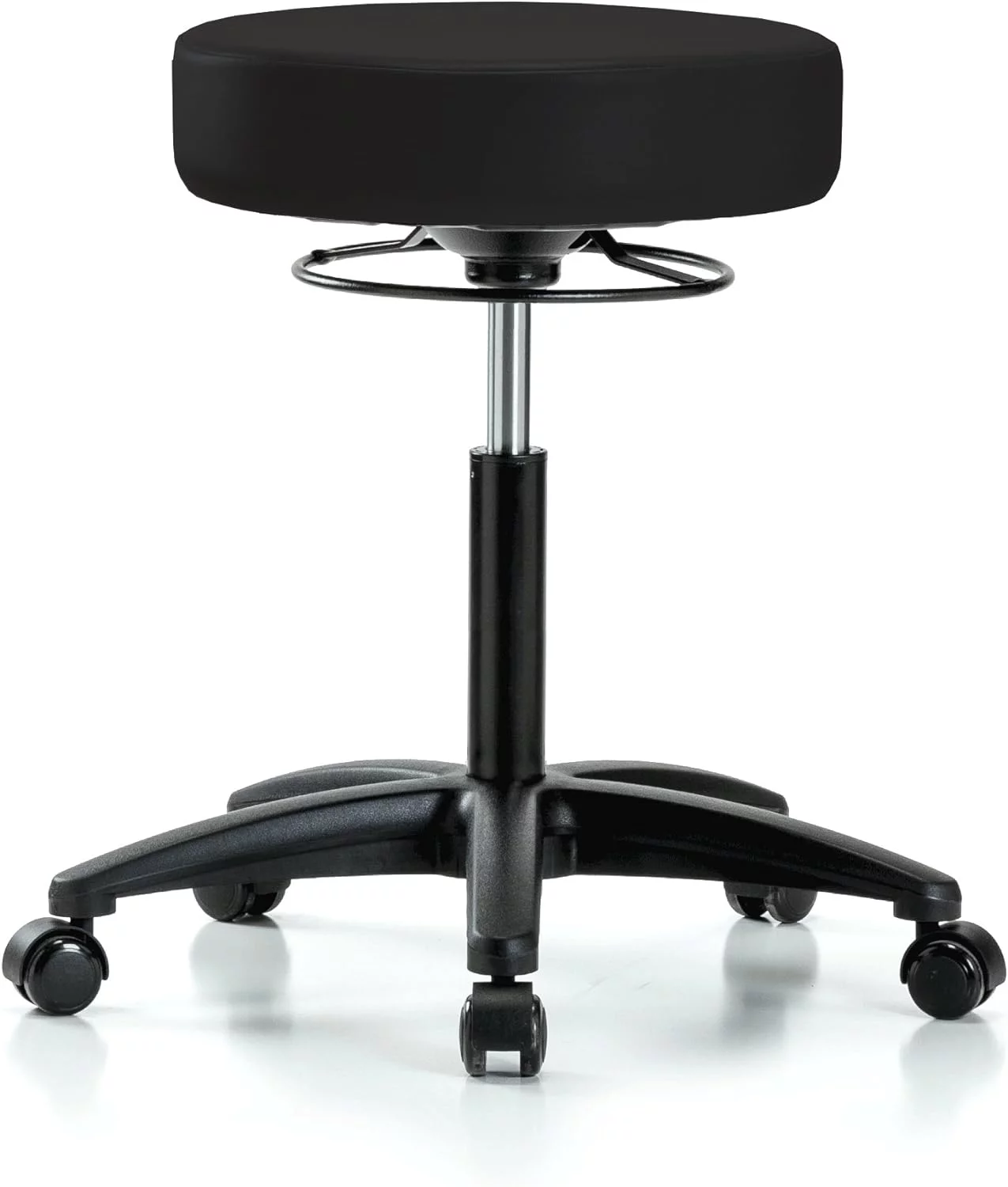 PERCH 360 Degree Rolling Height Adjustable Massage Therapy Swivel Stool For Carpet Or Linoleum | Workbench Height | 300-Pound Weight Capacity | (Black Vinyl)