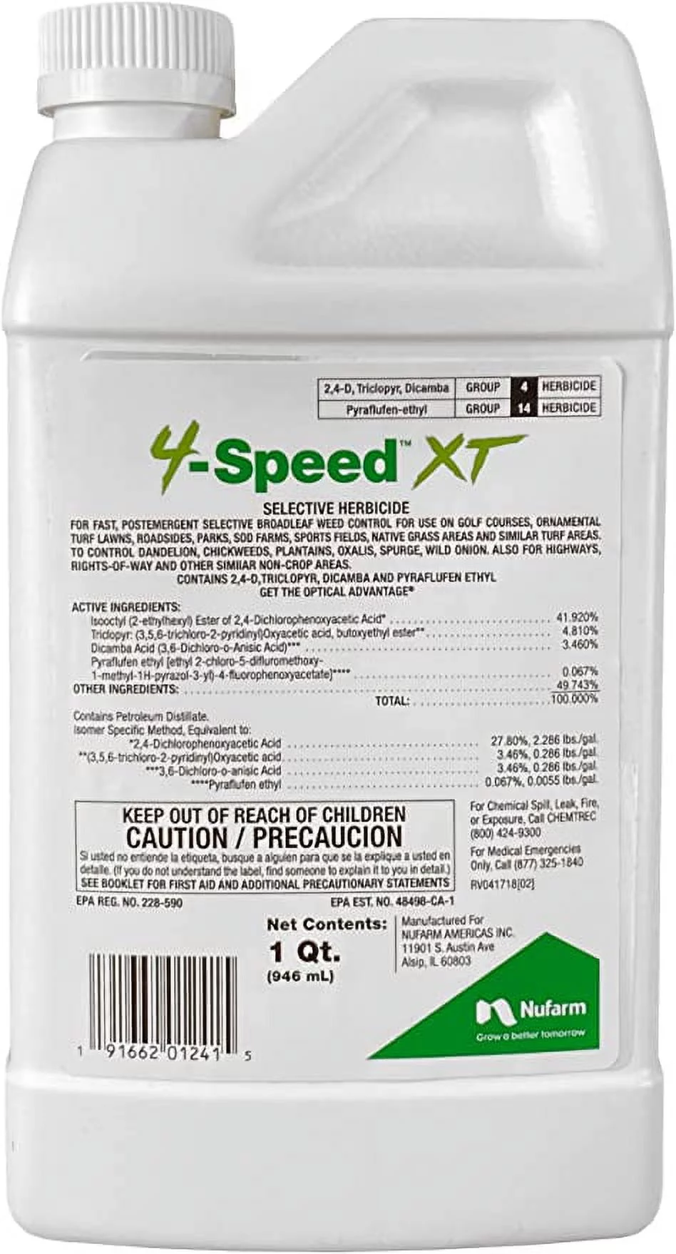 4-Speed XT Herbicide - Post-Emergent Control of Broadleaf Weeds - 32 fl oz Bottle by NuFarm