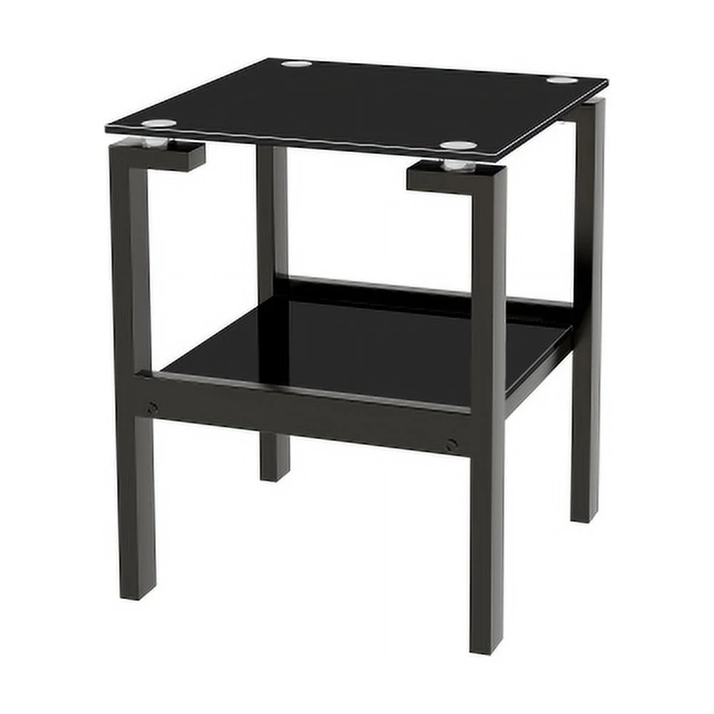 DremFaryoyo 2-piece Black Tempered Gass End Table Set  Sofa table with 2-layer